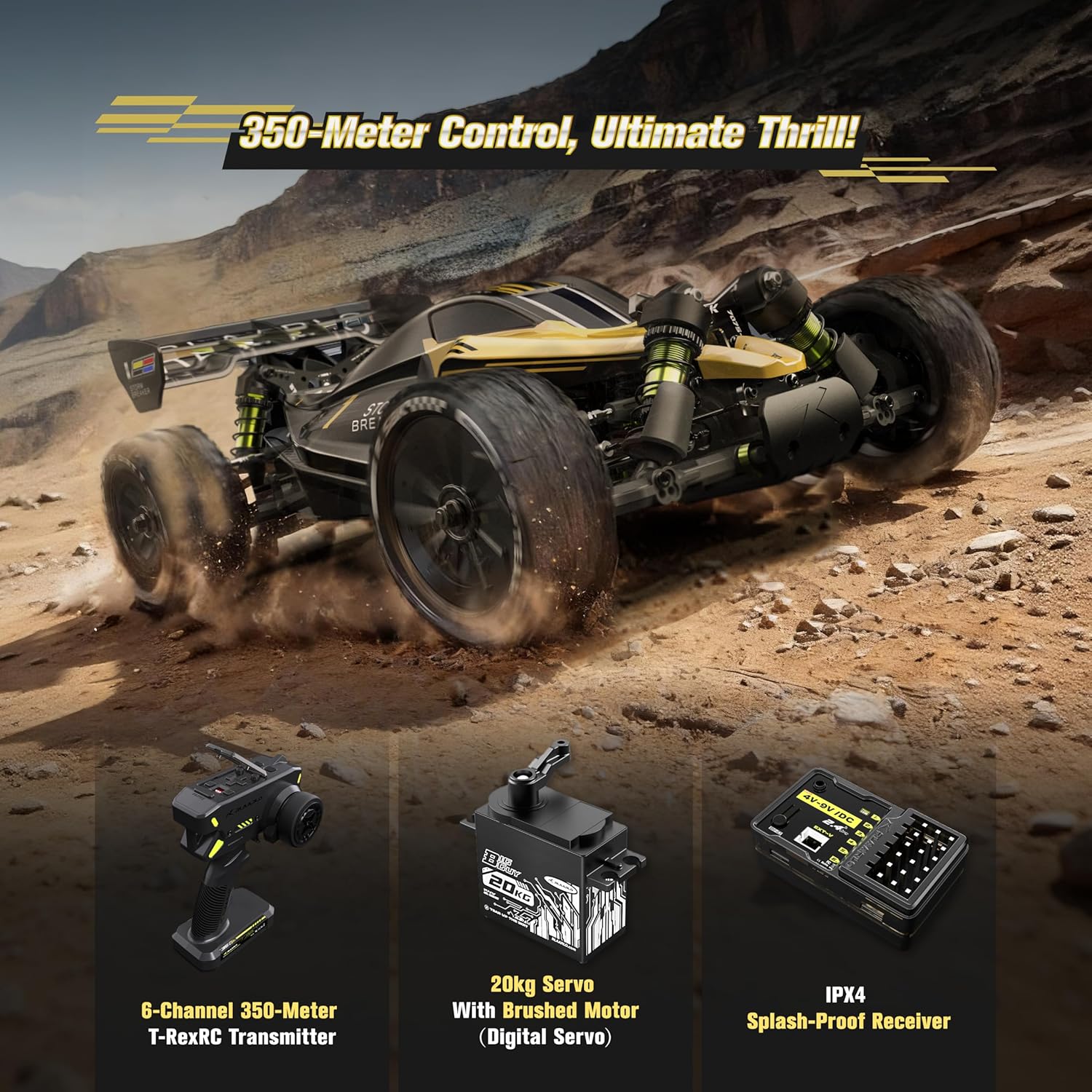 RIAARIO 1/10 Brushless RC Cars, RTR, Beginner, MAX 50+ MPH, Metal Drivetrain, 4WD, Waterproof Electronics, Carbon Fiber, Black, Ages 14+