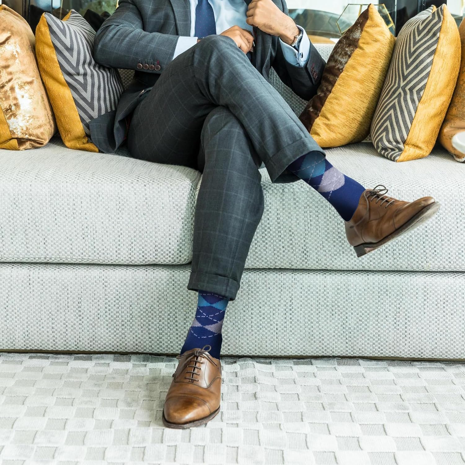 12 Pack Dress Socks for Men- Fancy Argyle and Classic Pattern Dress Socks