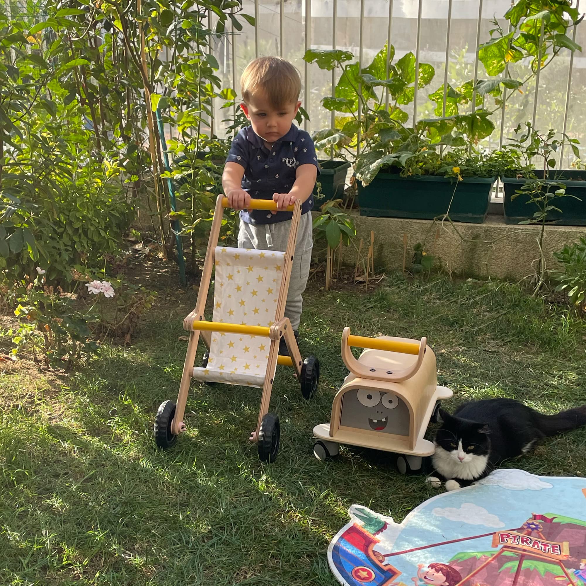Favor Poussette en Bois pour poupées, Poussette de poupée de Style rétro pour bébés, Jouets de crèche Montessori et marchette pour bébé, Jouet de Poussette en Bois