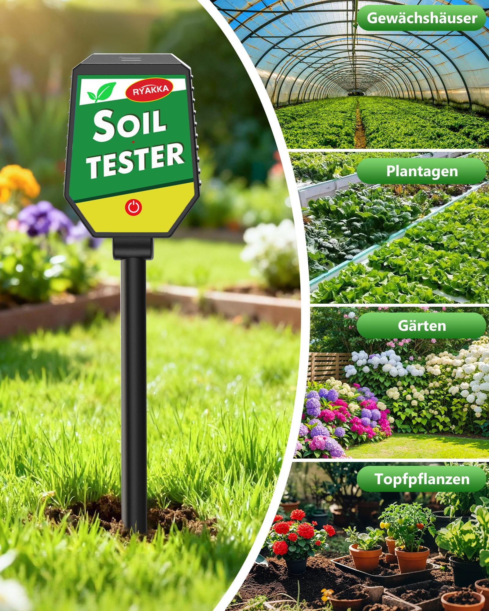 8-in-1 Bodenmessgerät mit APP-Überwachung, Messgerät Erde mit pH/EC/Temperatur/Feuchtigkeit/Fruchtbarkeit/Salzgehalt/Sonnenlicht/Umgebungsfeuchtigkeit für Garten