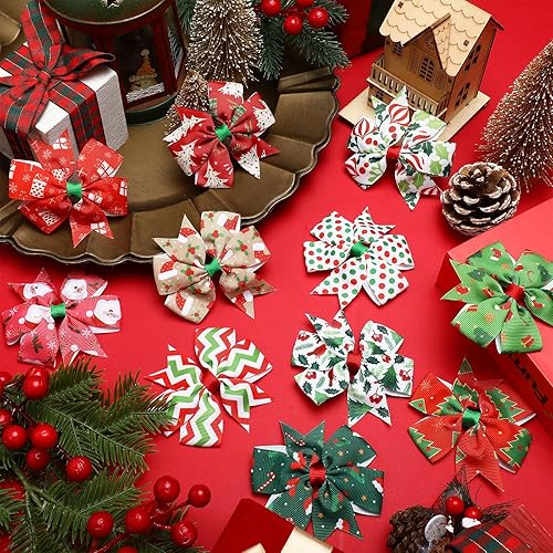 Miniatura 5 de 24 lazos de Navidad para niñas con puntos rojos y verdes, accesorios para el cabello, pinzas para el cabello de boutique de dulces de Navidad, rayas