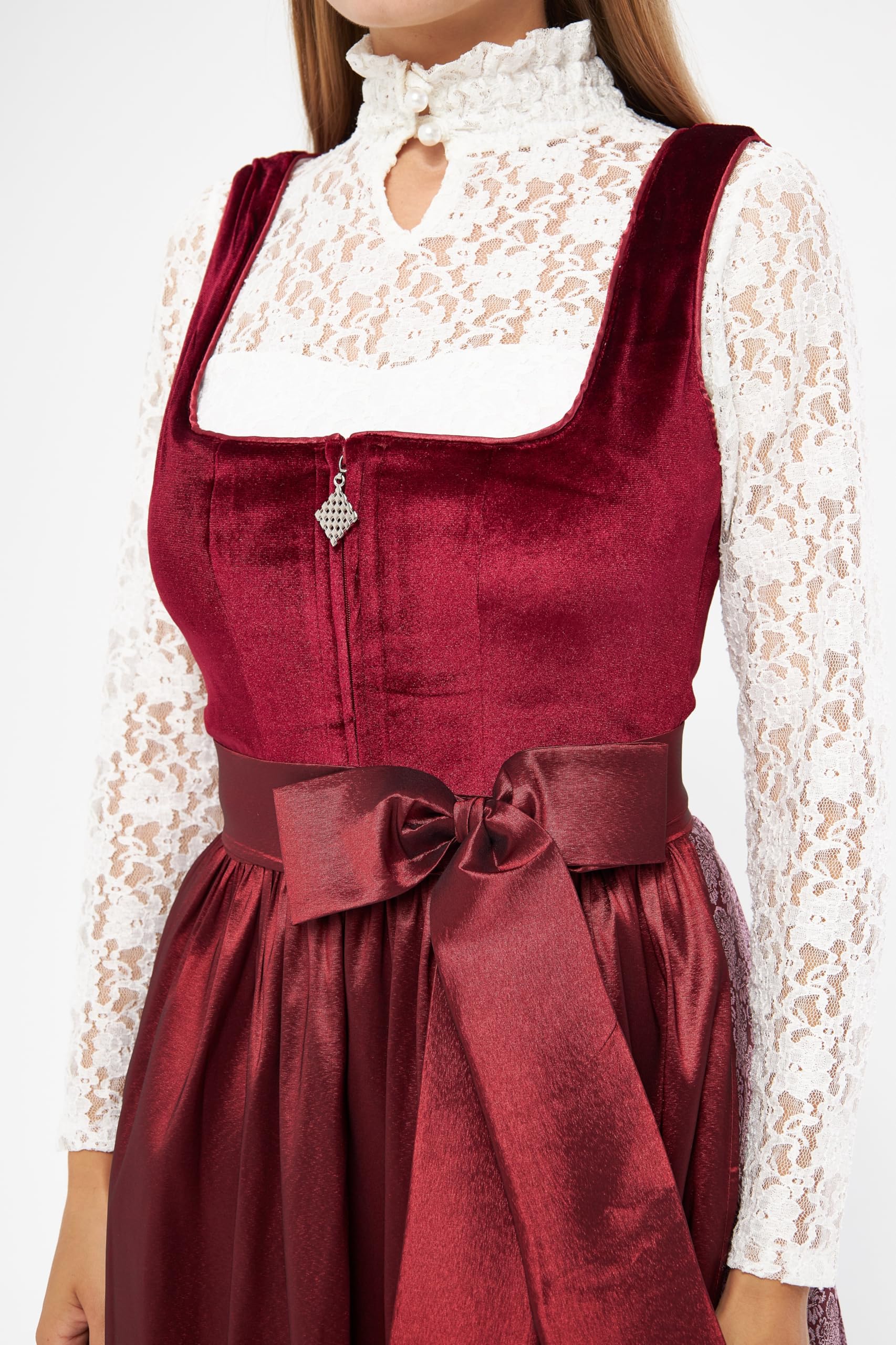 Lifos 0400 Damen Samt Dirndl mit Schürze 2 Teiliges Midi Trachtenkleid für Oktoberfest Wiesn und Volksfest