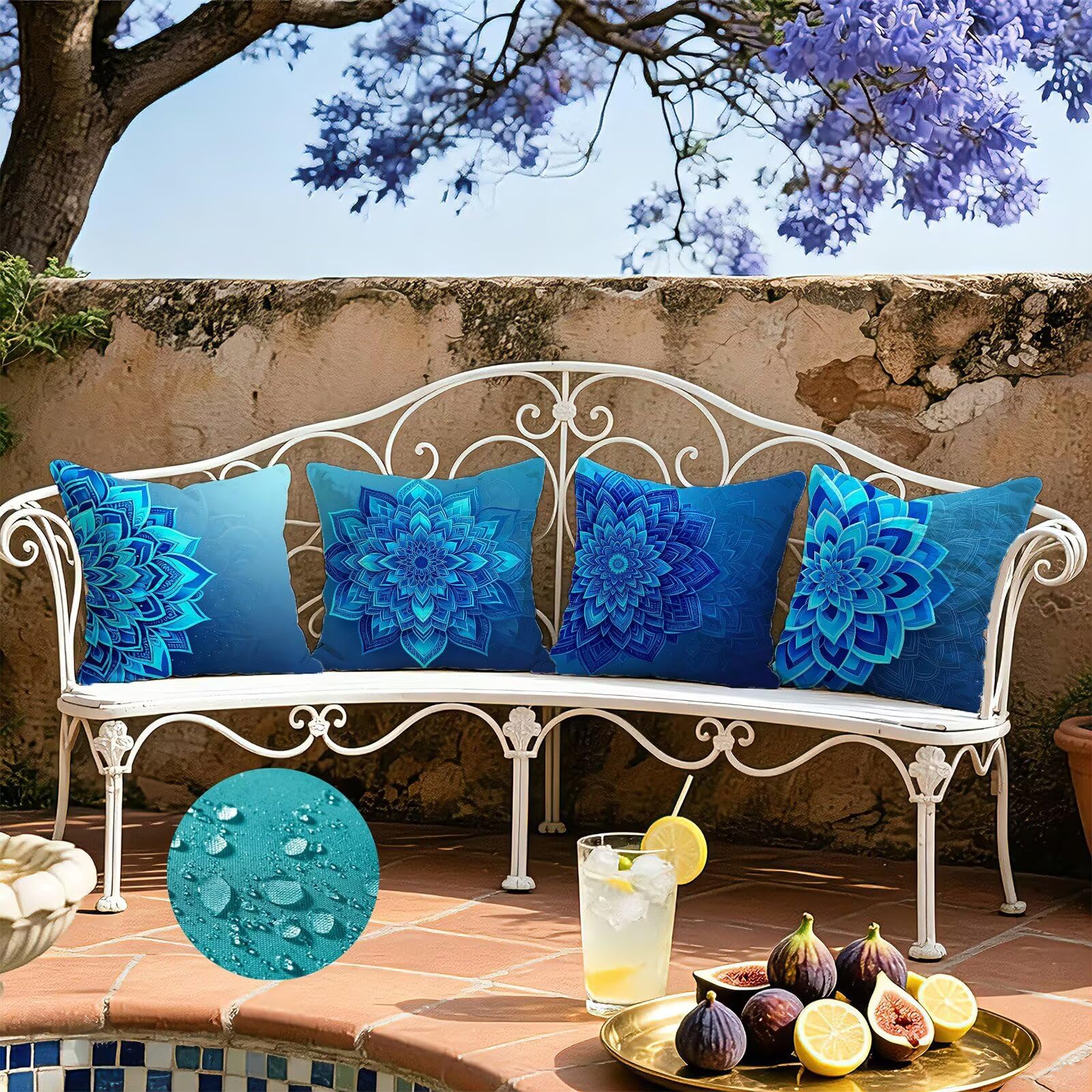 Blu Federe Cuscini Divano 40x40cm, Cuscini da Esterno Set de 4, Cod-225