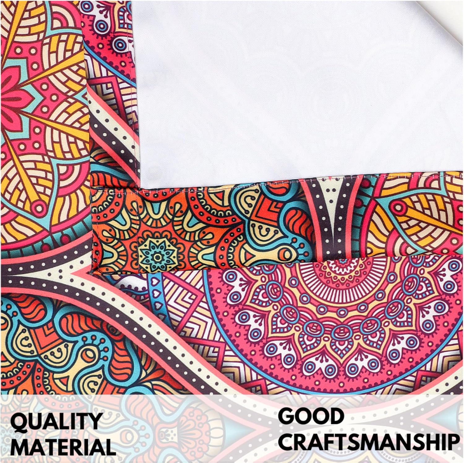 Bohemian Curtains Drapes 52 X 63 Inches Multi Color Pink Purple Violet, Geometric Grommet Room Darkening Drapes Mandala Boho Design Window Treatment Door Living Room, Dining, Bedroom 2 Panels