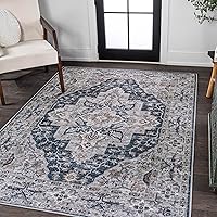 Vista 11 de Eyely HSW102A-28 - Alfombra tradicional Didim con medallón gris bohemio lavable a máquina, estilo granjero, persa, dormitorio, cocina, sala