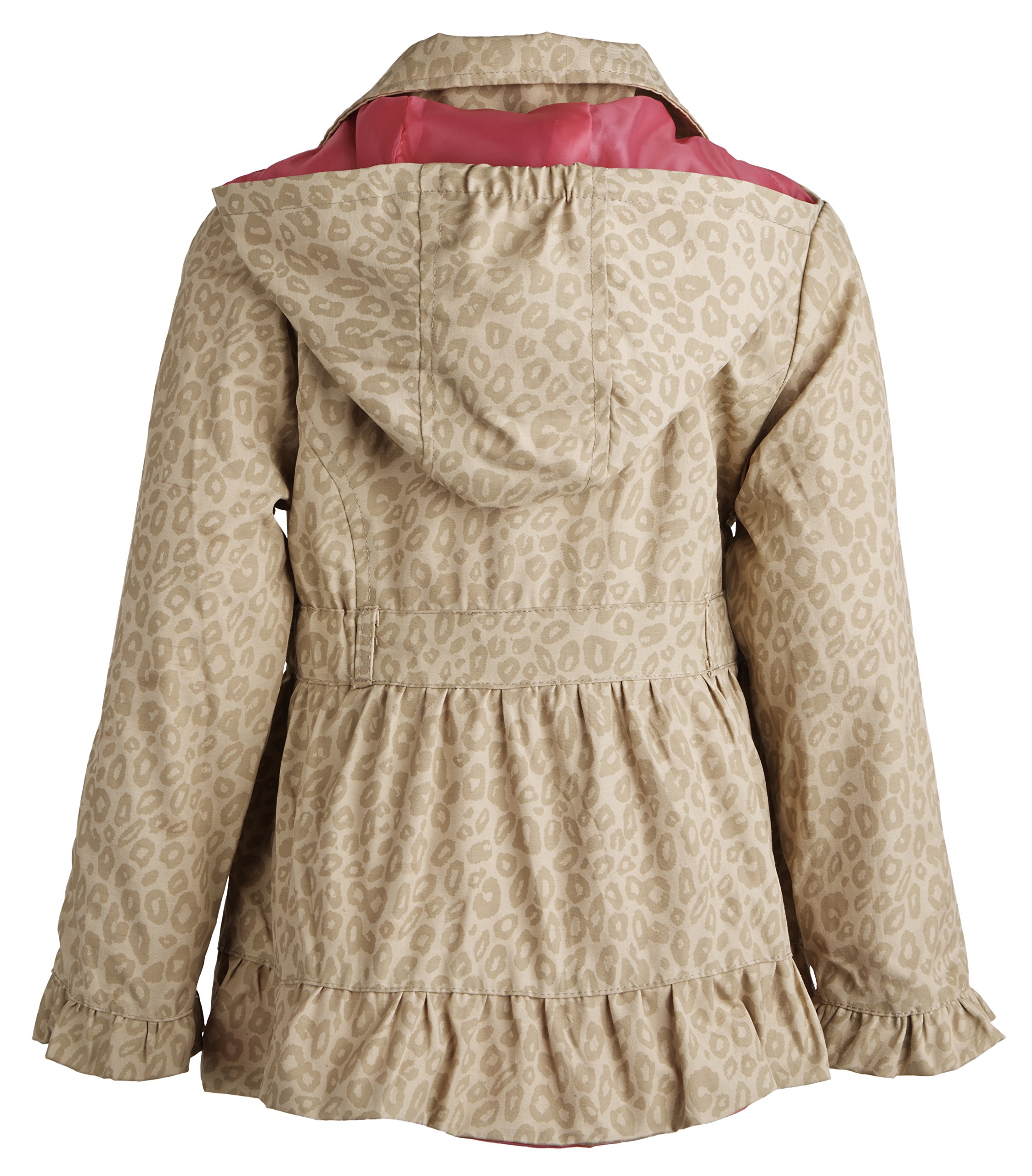 Pink Platinum Little Girls Waisted Leopard Spring Trenchcoat with Removable Hood - Khaki (Size 4T)