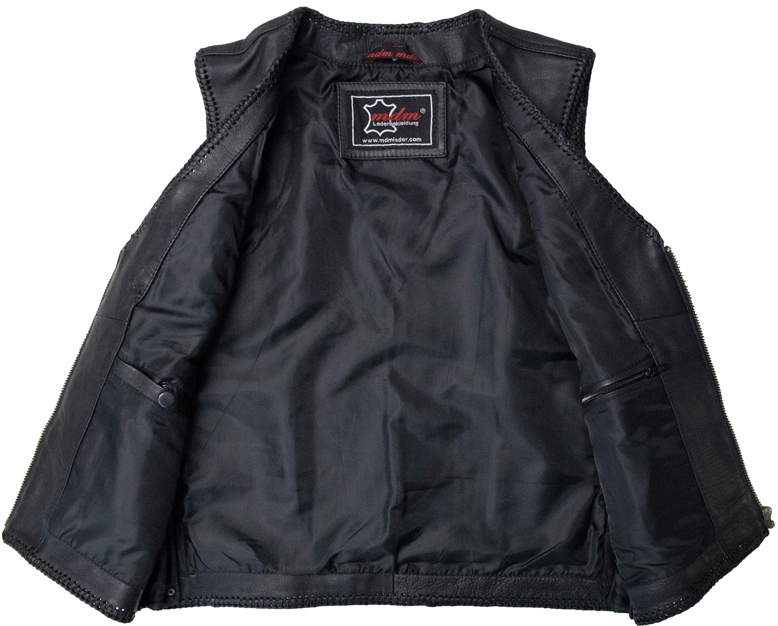 MDM Gilet pelle uomo biker in vera pelle, gilet da moto senza maniche con cerniera, stile chopper classico, perfetto per patch, club biker e moto custom