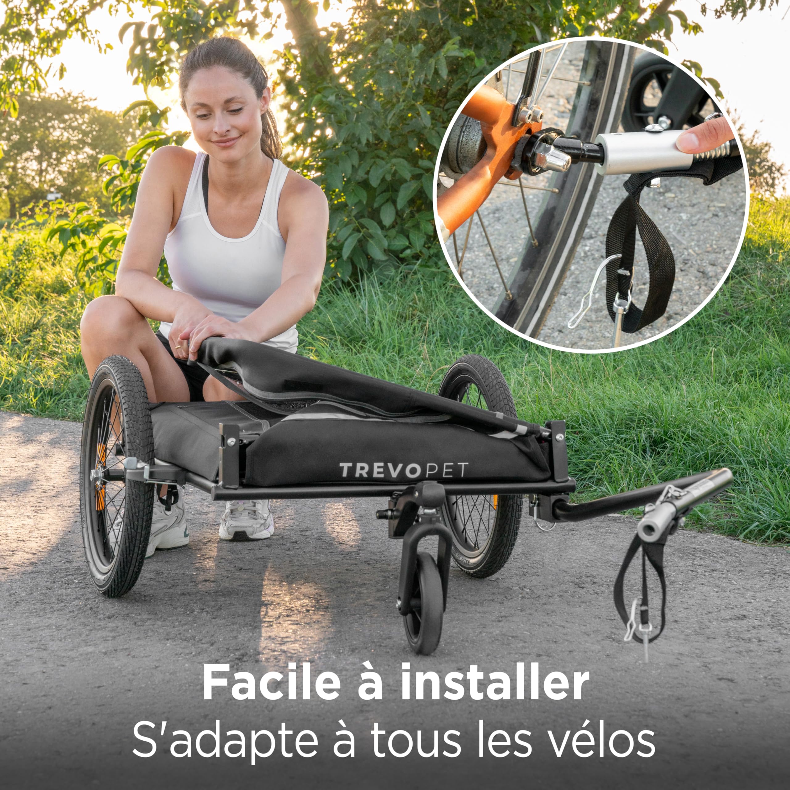 Remorque Vélo Chien 2-en-1 – Poussette et Chariot Pliable avec Coussin – Carriole étanche Jusqu’à 30 kg – Compatible avec vélos électriques – Noir