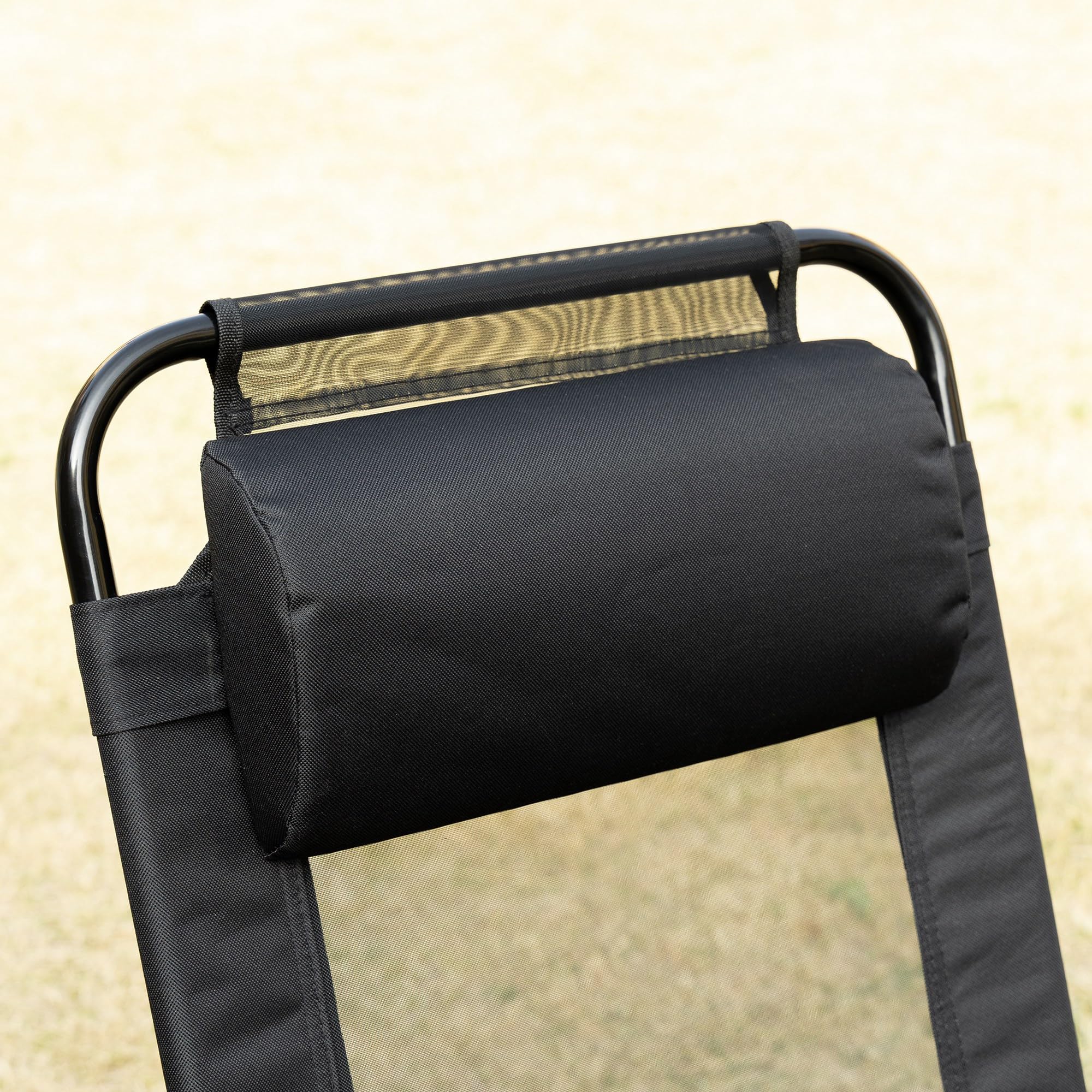 Outsunny Conjunto de 2 Sillas de Camping Plegables Sillas de Jardín con Reposacabezas Desmontable y Respaldo Reclinable en 5 Niveles Carga 120 kg para Terraza Playa 62x70x109 cm Negro