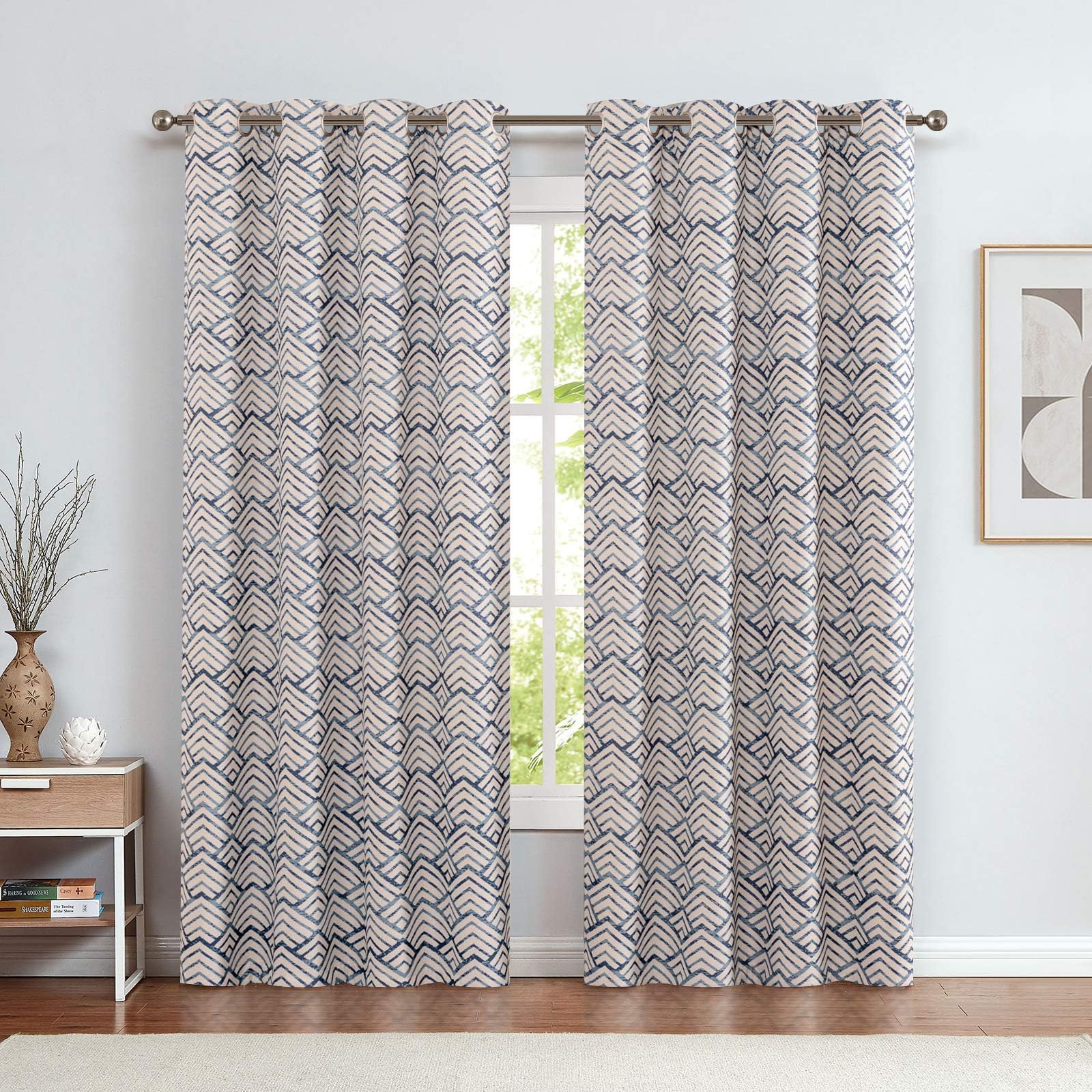 Topick Printed Curtains for Bedroom Drapery Dining Room Drapes Linen Textured Curtain Panels Window Treatments Room Darkening for Living Room 2 Panels 84 Inches Long Blue