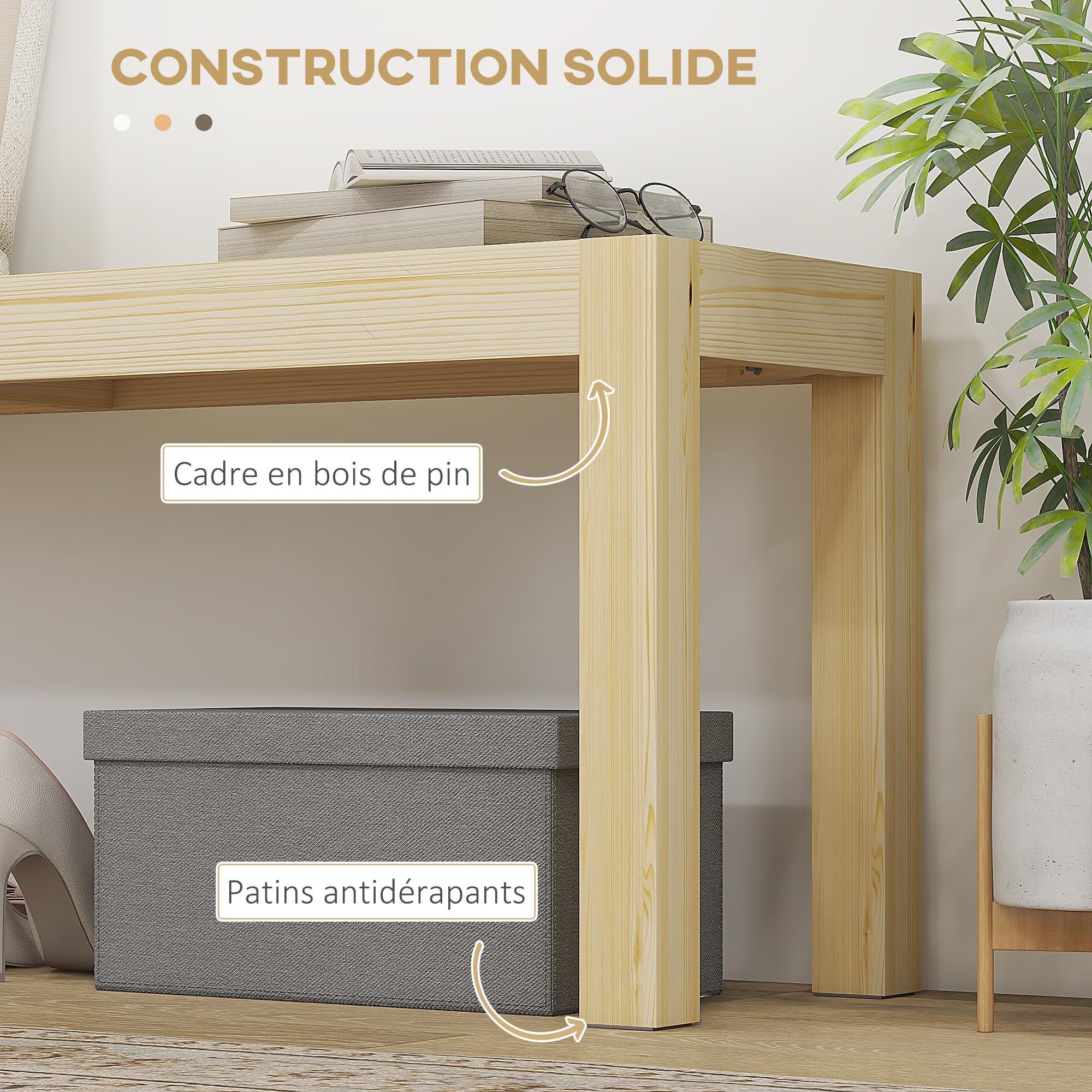 HOMCOM Banc de Cuisine en Bois Massif 2 Places 120x33x45 cm Bois Naturel