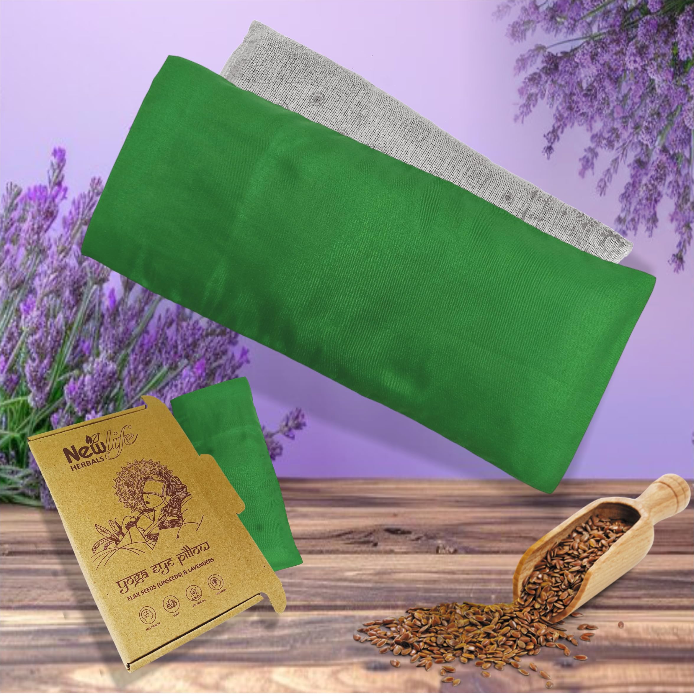 Yoga Eye Pillow/Eye Bags/Silk Outer Cover/Inner Filler with Lavender + Flax Seeds (Green (Filler = Linseeds + Lavender))