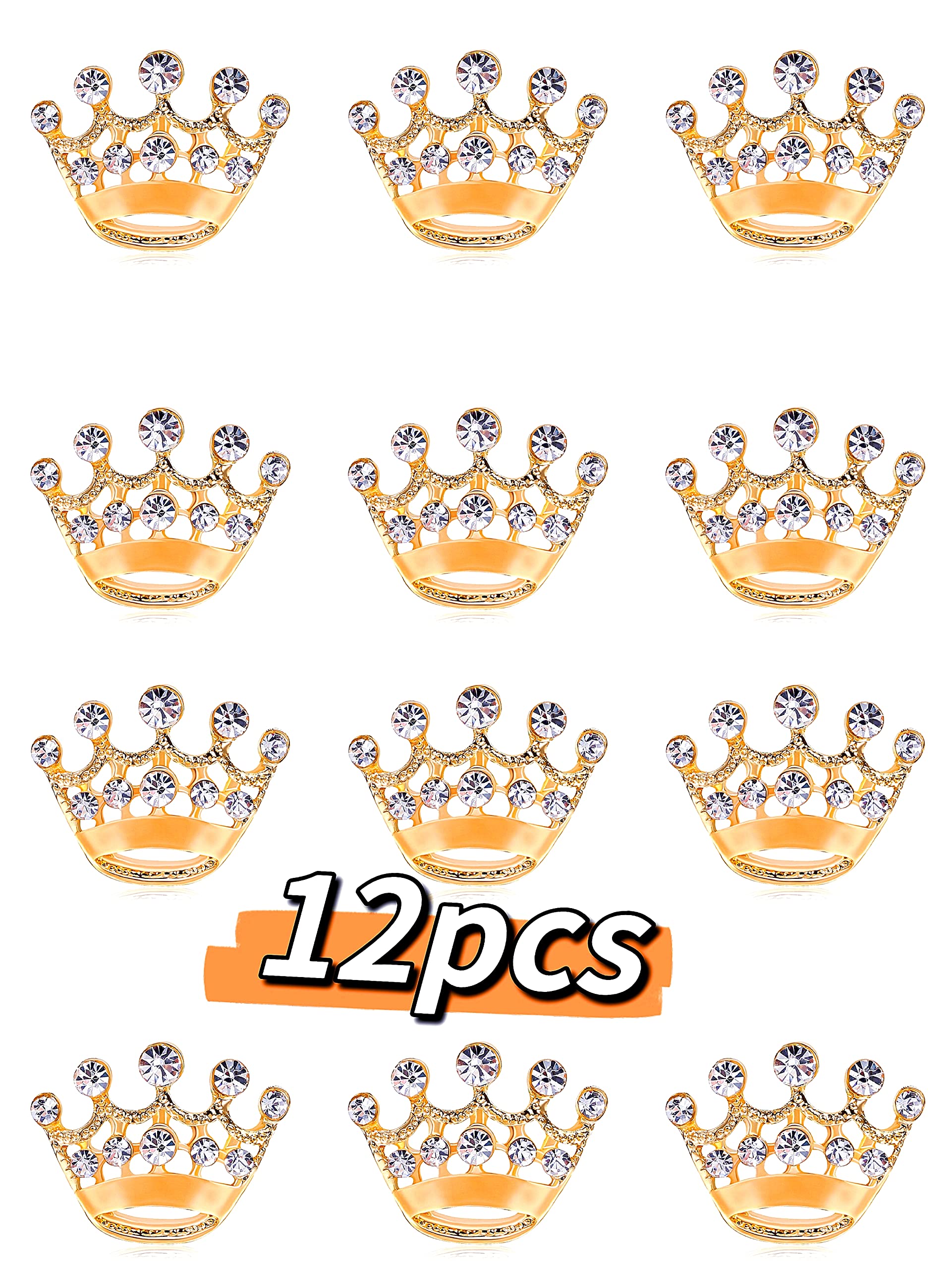 Lot 12/24/48pcs Small Crown Brooch Pins for Women and Men - Fashion Gold Silver Rhinestone Brooches for Suit Jacket - Bulk Pins