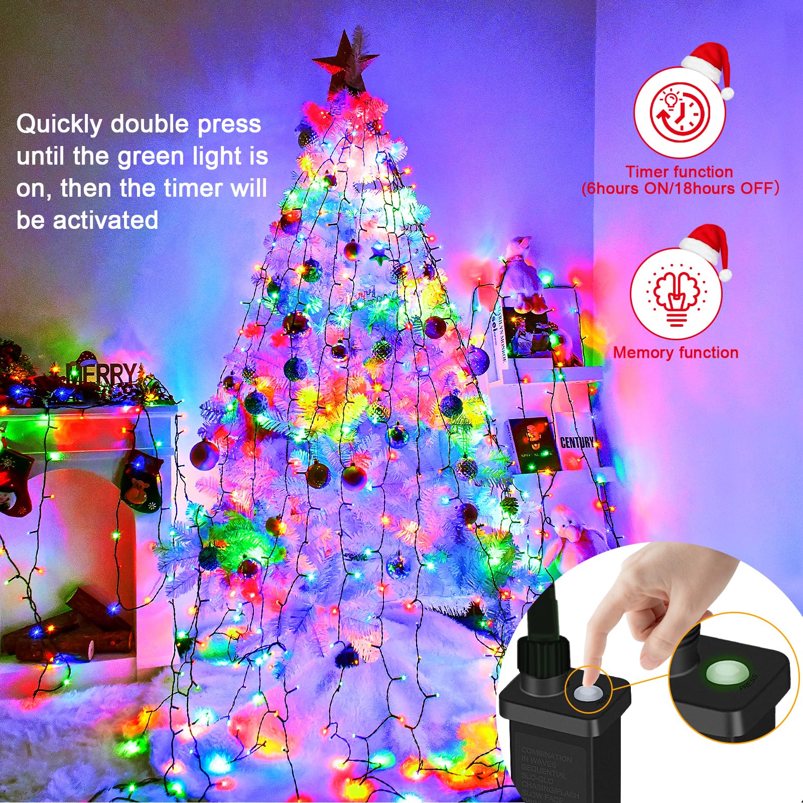 Etopgo Christmas Tree Lights 9.84Ft 16 Line 592 LED Christmas Decoration Lights Plug in with Timer,8 Lighting Modes Fairy Light for Indoor Outdoor Xmas Tree Wedding Party Decoration - Image 4