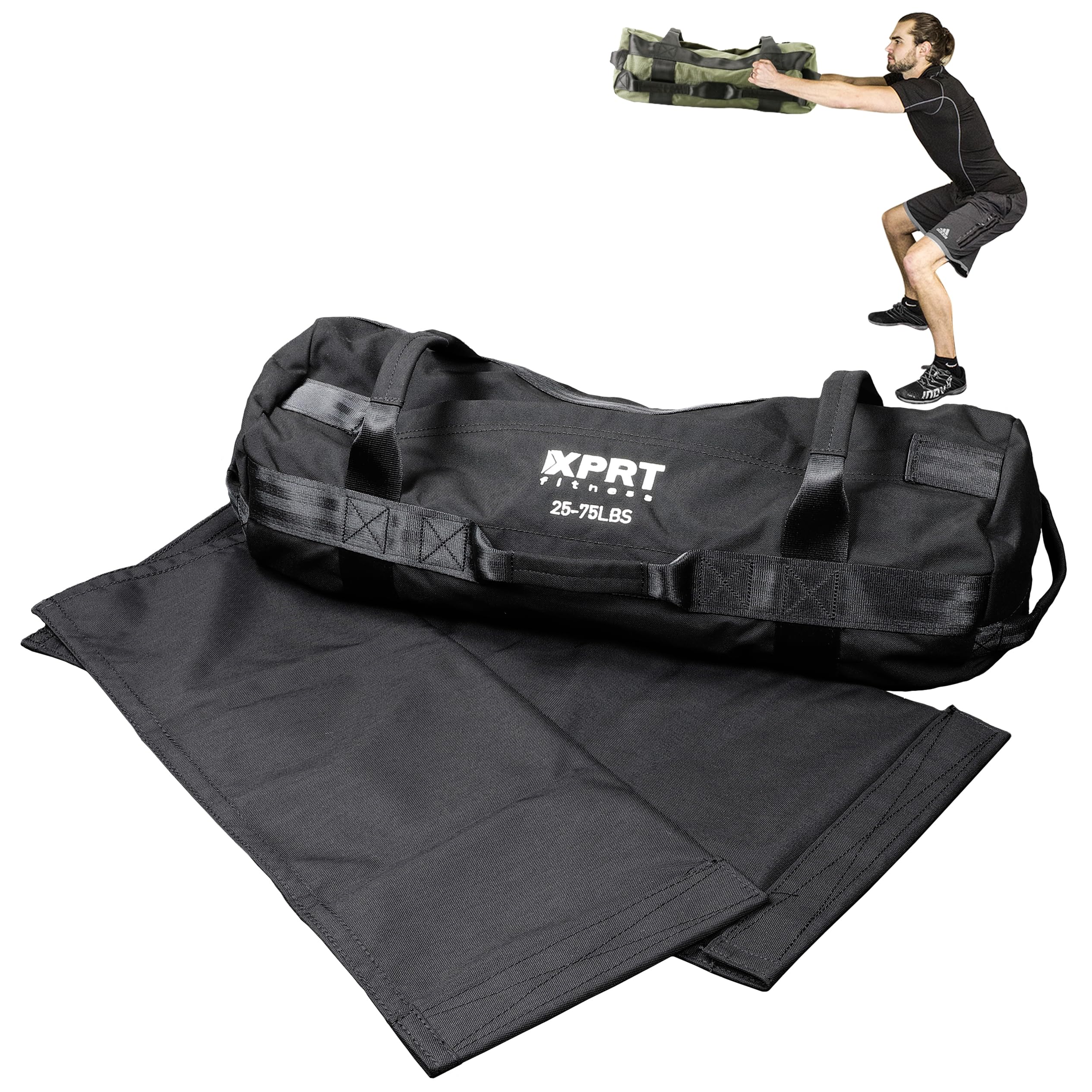 XPRT - Bolsa de arena para entrenamiento de alta resistencia, 7 asas de agarre, color negro