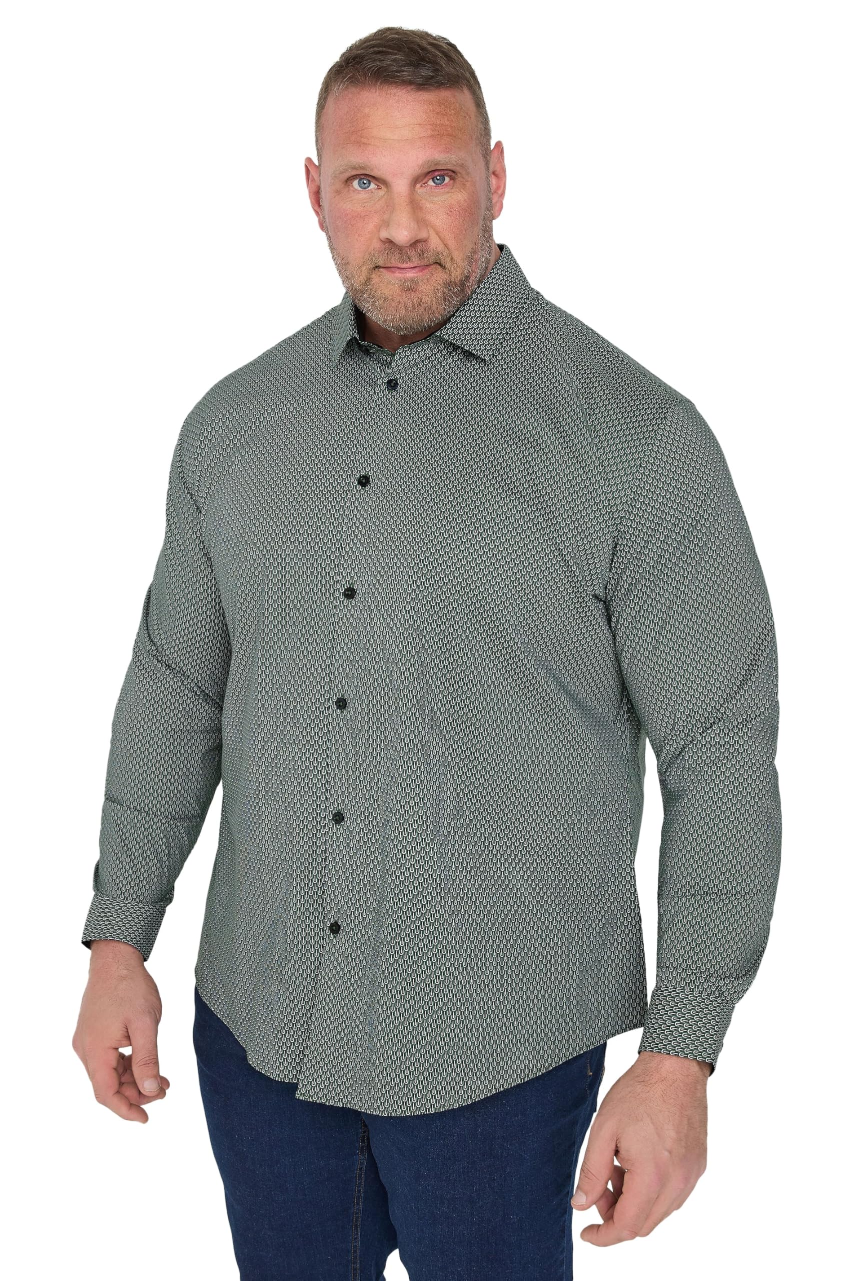 BadRhino Geometric Print Formal Shirt Green Cotton Long Sleeve