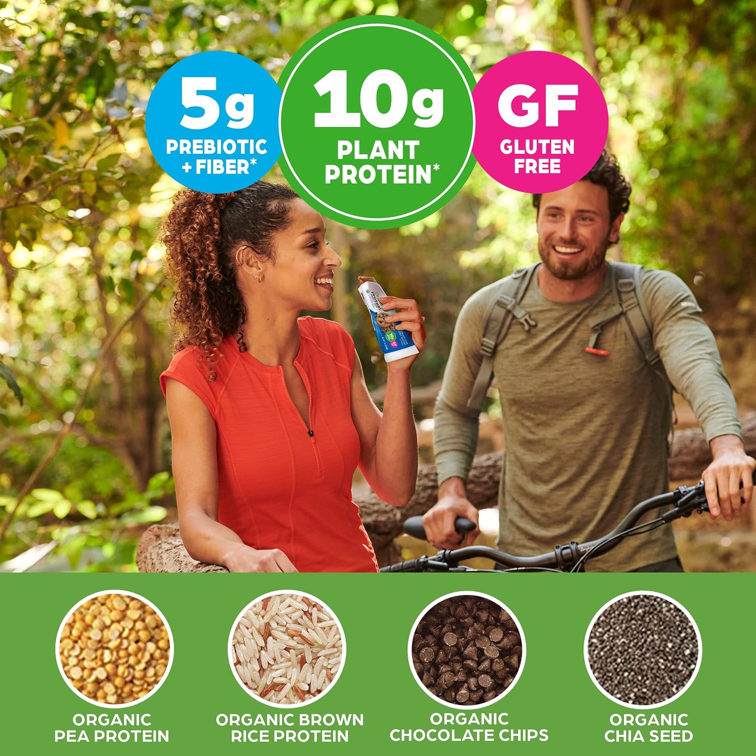 Orgain Organic Plant Based Protein Bar, Chocolate Chip Cookie Dough - 10g of Protein, Vegan, Gluten Free, Non Dairy, Soy Free, Lactose Free, Kosher, Non-GMO
