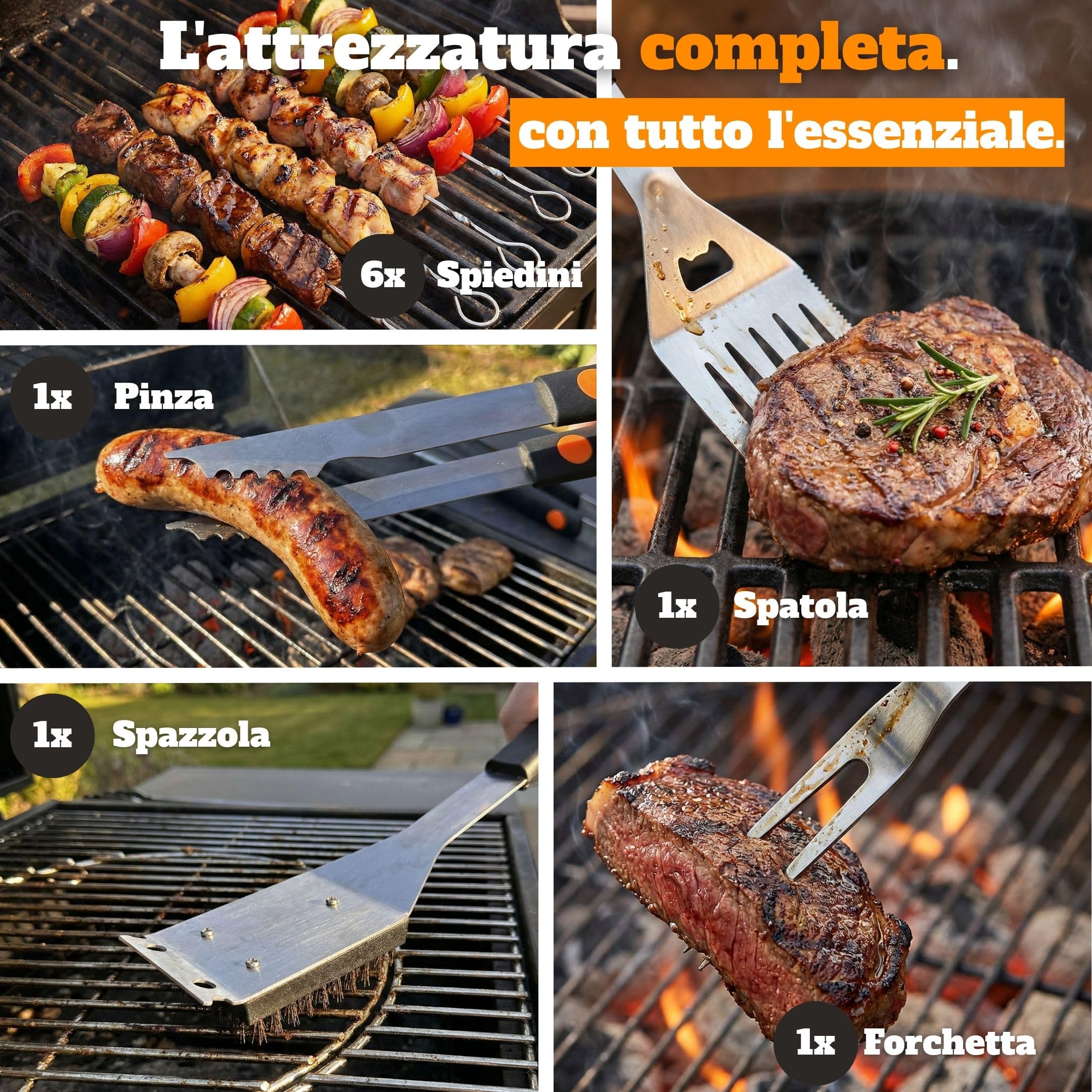 Set attrezzi barbecue per uomo in acciaio inox nella valigetta in metallo