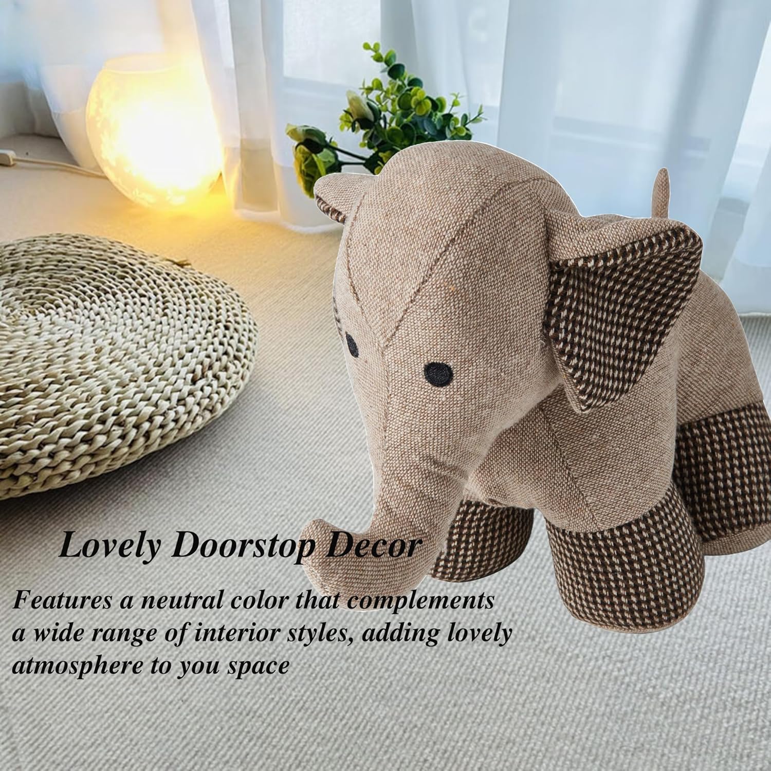 Cute Decorative Door Stopper for Bottom of Door and Inside Door Decorative.Soft and Weighted Door Stop to Keep Door Open for Home and Office(Elephant)