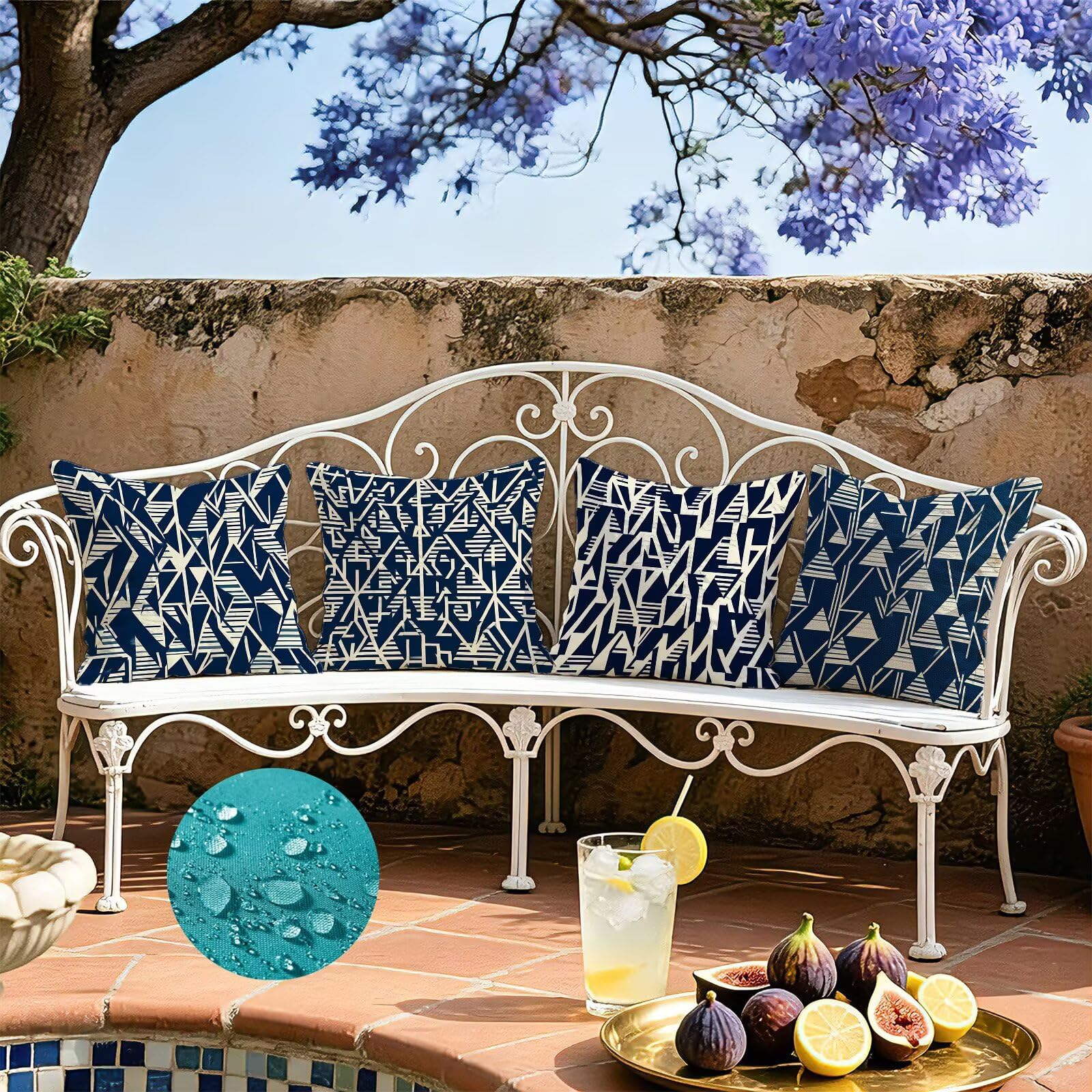 Blu Federe Cuscini Divano 80x80cm, Cuscini da Esterno Set de 4, Cod-408