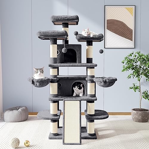 Miniatura 2 de Allewie Árbol/Casa para Gatos de 68 Pulgadas y Torres para Felinos Grandes/Poste para Rascar/Árbol de Escalada para Gatos de Varios Niveles Grande