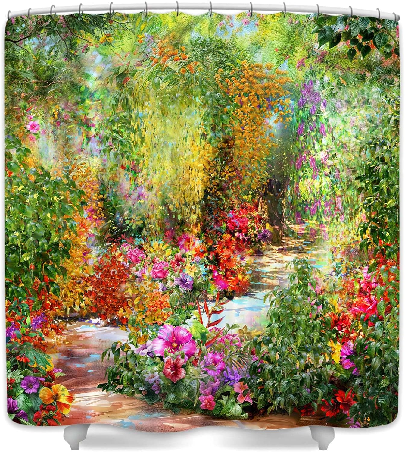 JAWO Floral Shower Curtain Spring Summer Mystic Secret Watercolor Flower Garden Bathroom Accessory Set Vintage Floral Shower Curtain for Bathroom with Hooks
