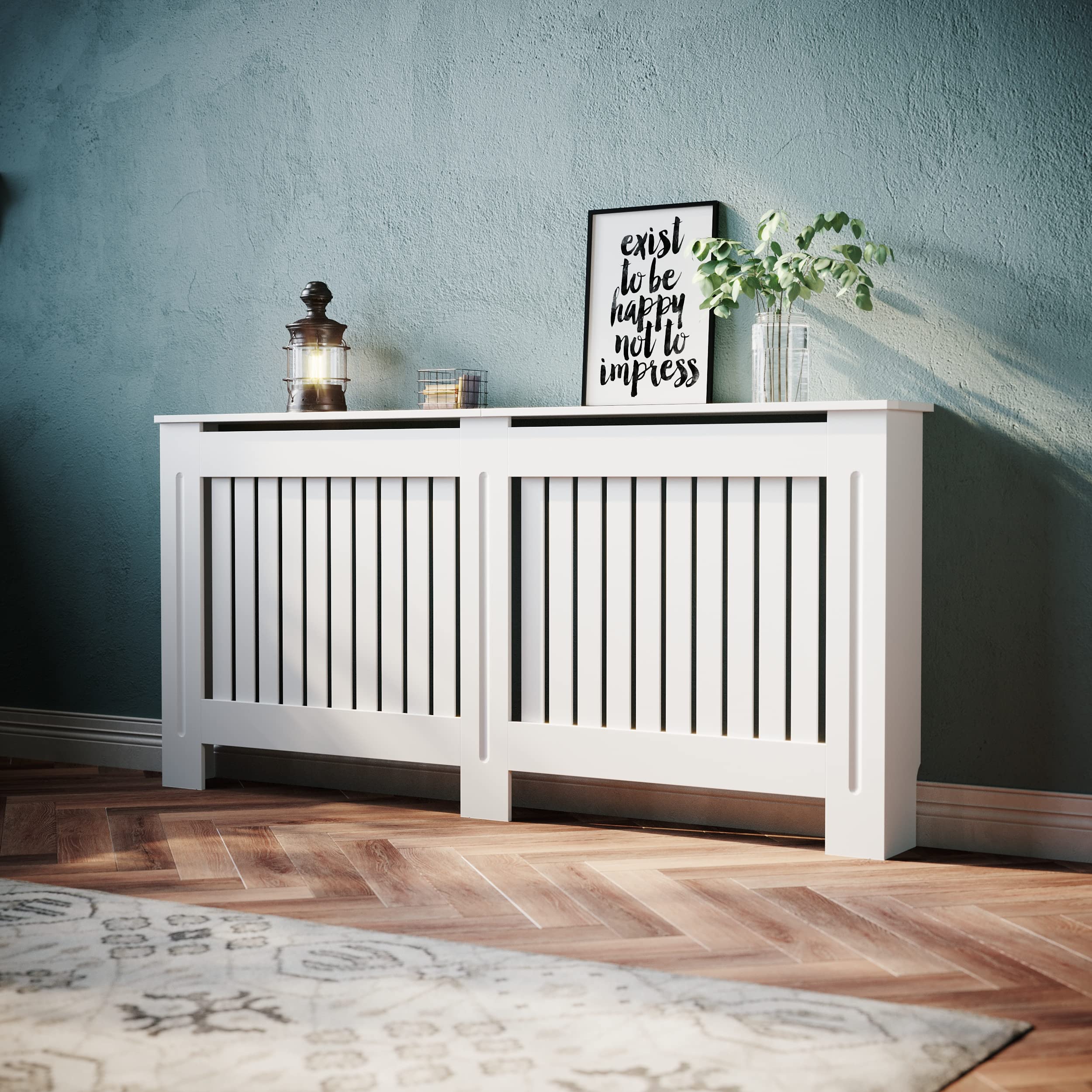SONNI Heizkörperverkleidung, 172x19x81.5cm, Vertikal Lamell, Lackiert, Weiß | Heizkörperabdeckung, Heizkörperschutz, Schrank Heizkörper Abdeckung für Wohnzimmer, Schlafzimmer, Küche, Modern, Holz