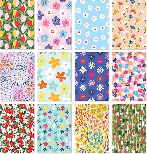 S&O - Juego de cuadernos florales con 12 diseños únicos, mini cuadernos de colores brillantes de 3.5 x 5 pulgadas que se ajustan a cualquier lugar -
