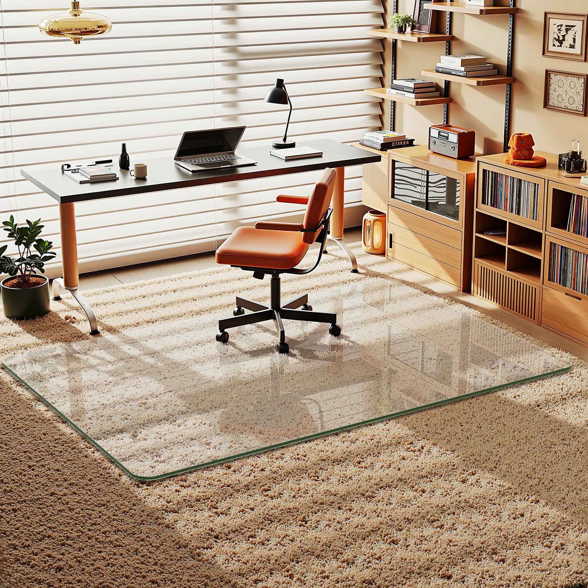 48 x 72 Office Chair Mat for Carpet Tempered Glass Chair Mat with Rounded Corners and Polished Edges
