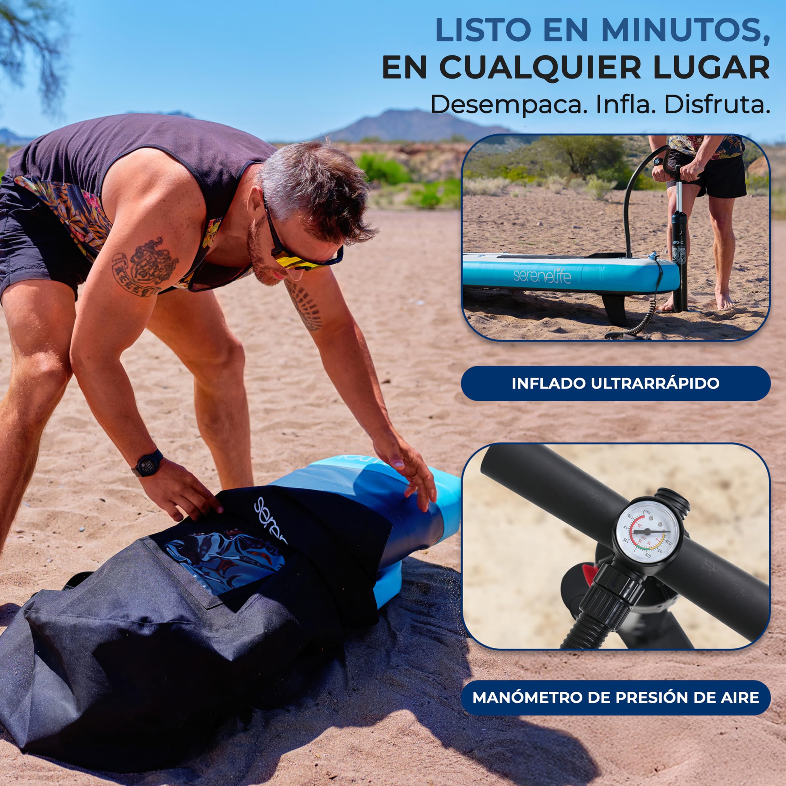 SereneLife Tabla Paddle Surf Hinchable, con Ventana, Paddle Board, Diseño Estable, Almohadilla de Cubierta EVA Antideslizante, Accesorios Premium para Sup, Soporte para GoPro, Capacidad de 158.7kgs