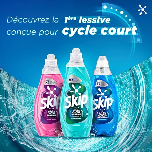 Skip - Lessive Liquide Mon Cycle Court Parfait Efficacité Express - Lessive Cycle Courts Efficace Dès 15 Minutes - Technologie Pro-S™ - Dissolution 2 x Plus Rapide - Gamme 39 Lavages - 4