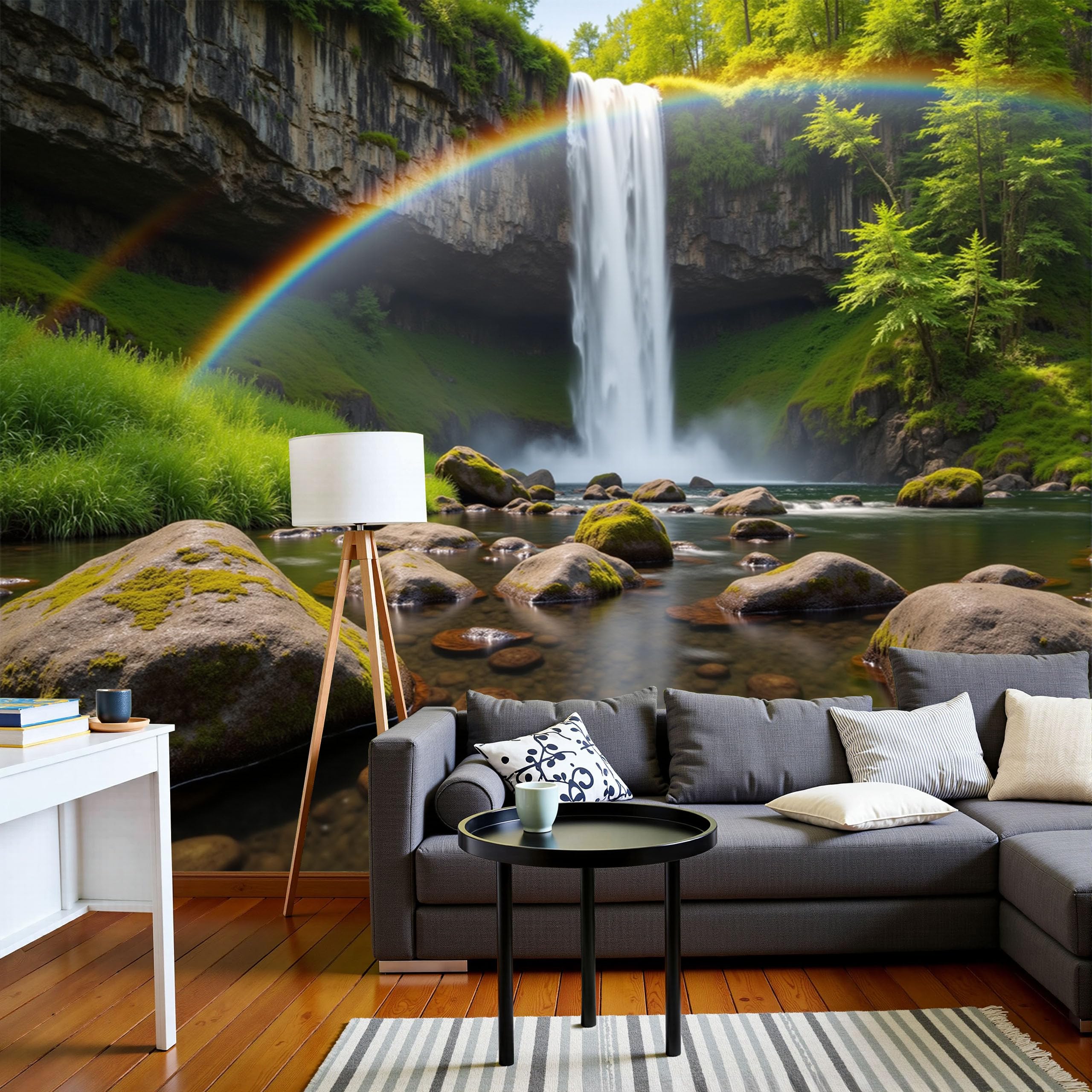 Papier Peint Forêt Cascade 3D Mural Décoratif Paysages Naturels Salon Cuisine