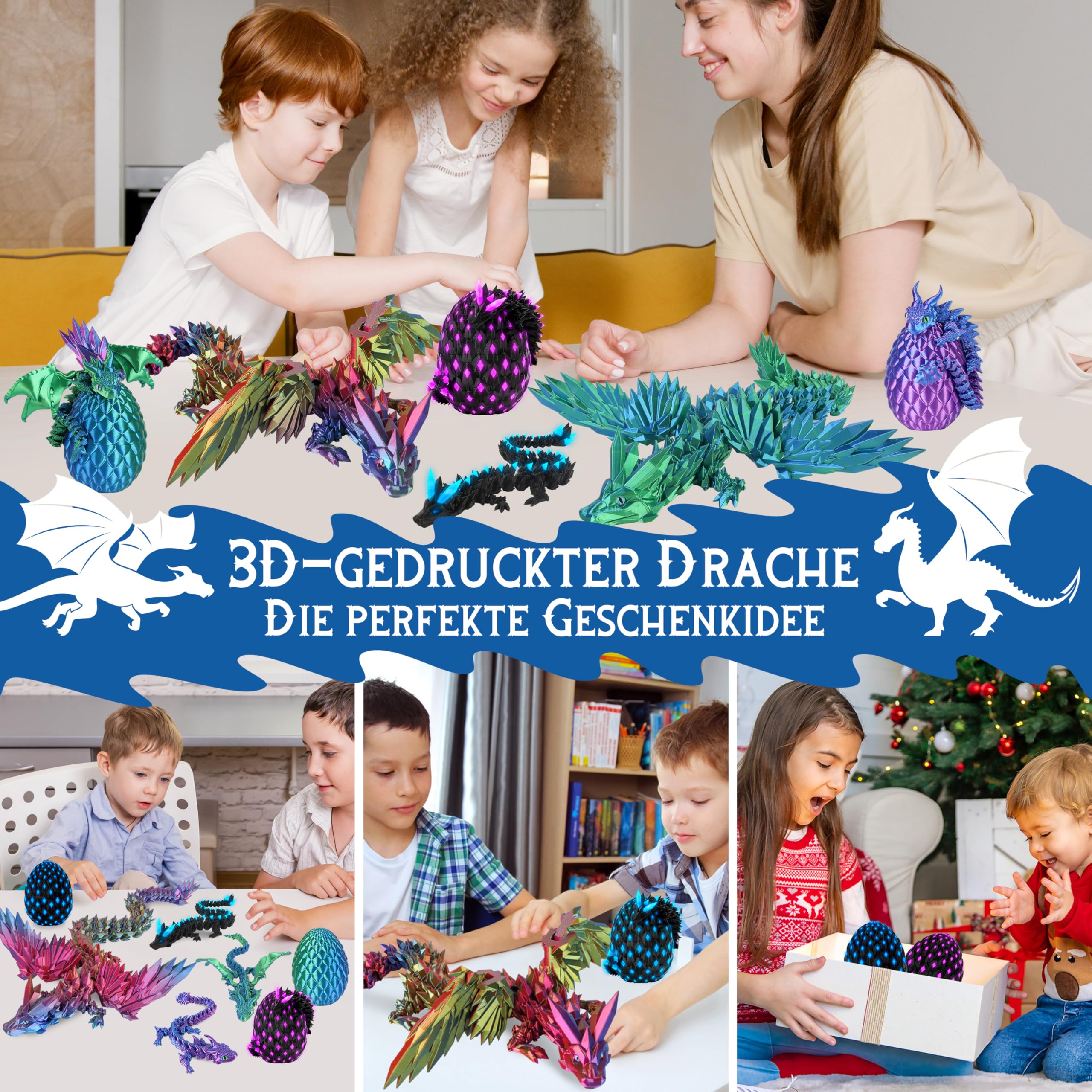 JONRRYIN Uovo Di Drago Stampato in 3D, Drago in Uovo Fluorescente, Giocattolo di Drago, Realistico Drago Giocattolo, Drago Articolato e Giunti Flessibili, Giocattoli da Scrivania