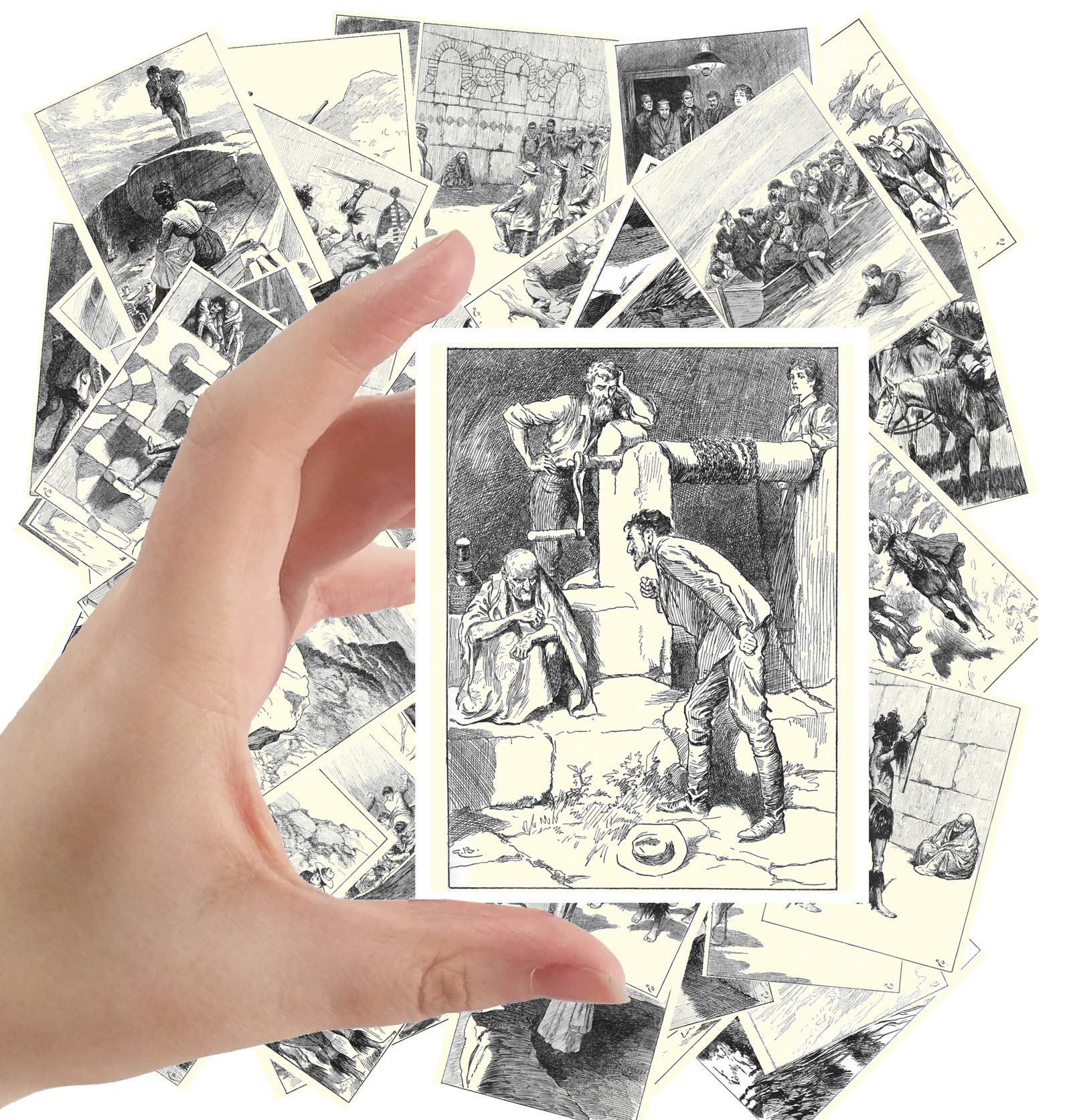 PIXILUV Large Stickers (24 pcs 2.5"x3.5") Benita Vintage Adventure Book Engraving Illustration by Gordon Browne