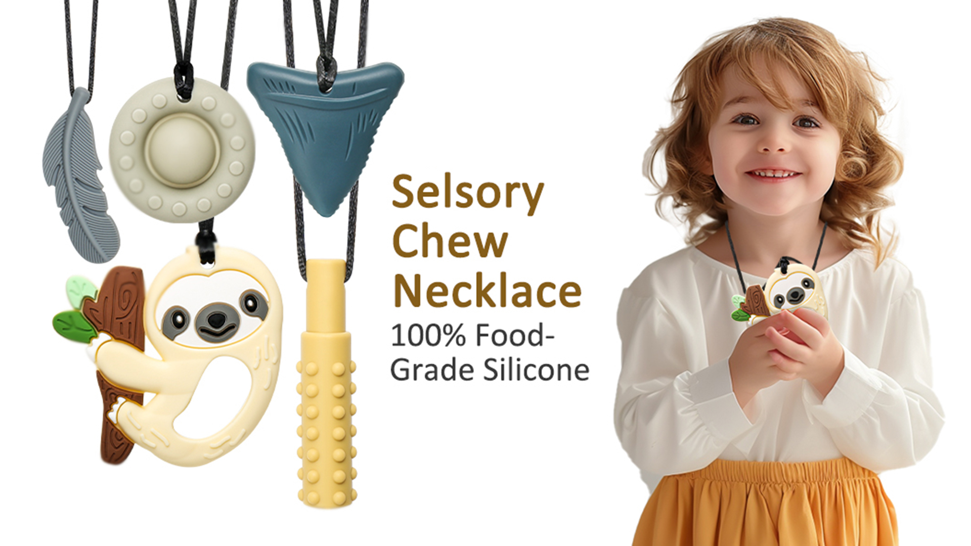 Lot De 4 Colliers à Mâcher Sensoriels - Silicone Sans BPA - Enfants TDAH, Autisme, Adultes - Anti-stress