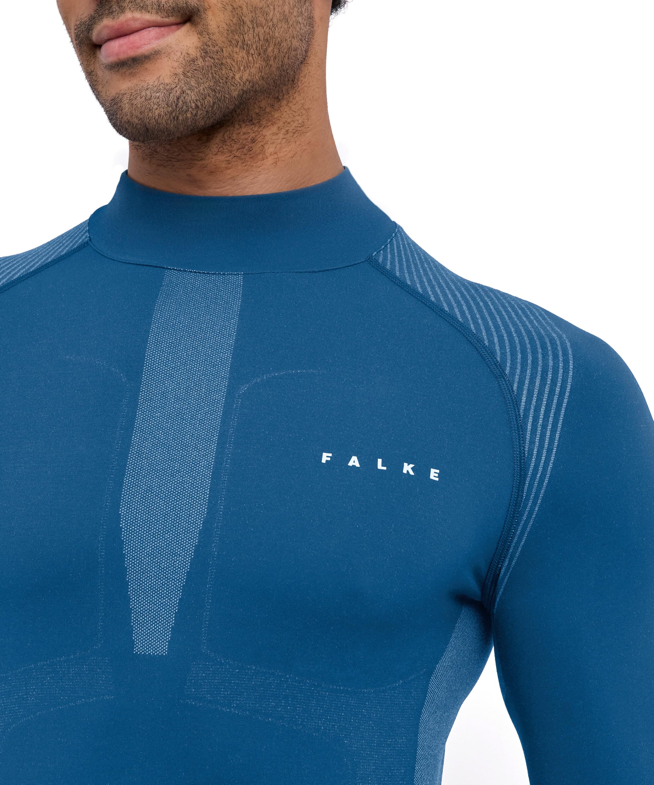 FALKE Mężczyźni Warstwa podstawowa (góra) Warm Turtleneck M L/s Sh materiał funkcyjny szybkoschnące chłodzące 1 Sztuka, Niebieski Blue Steel 6958, XXL