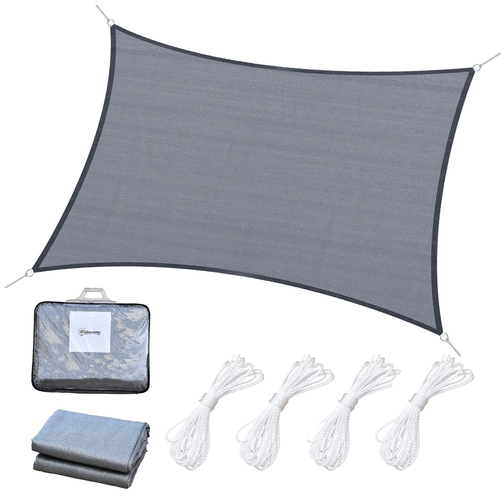 Voile d'ombrage rectangulaire Outsunny en polyéthylène haute densité résistant avec sac gris
