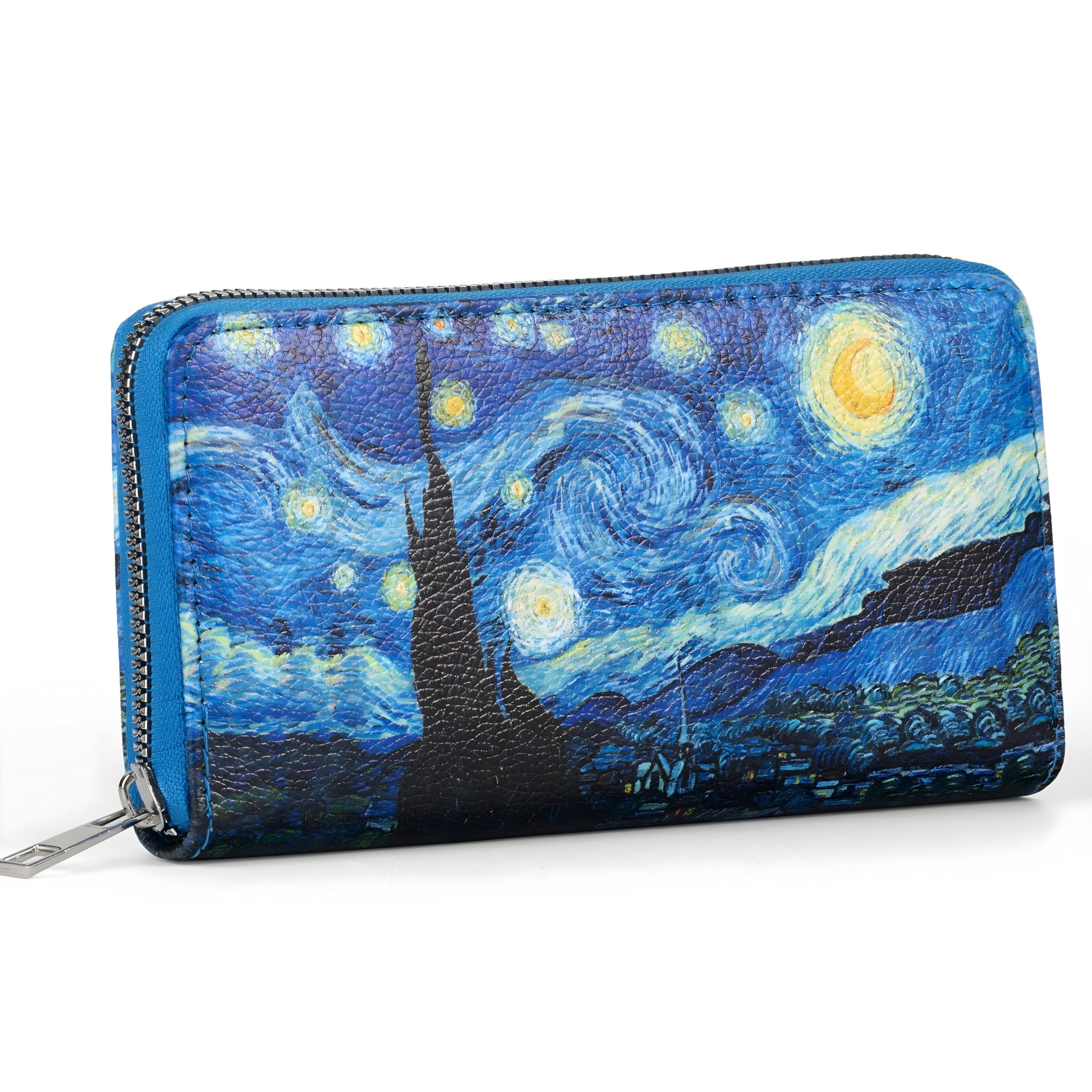 Portafoglio Donna Grande in Morbida Pelle Sintetica con Portamonete e 12 Slot per Carte e Tessere | Elegante Borsellino con Zip, Stampa Notte Stellata