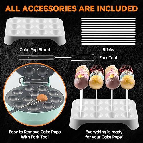 Miniatura 4 de Baker's Friend Juego de máquina para hacer pasteles con soporte para tartas, palos y tenedor, capacidad de 12 paletas para tartas, aguamarina