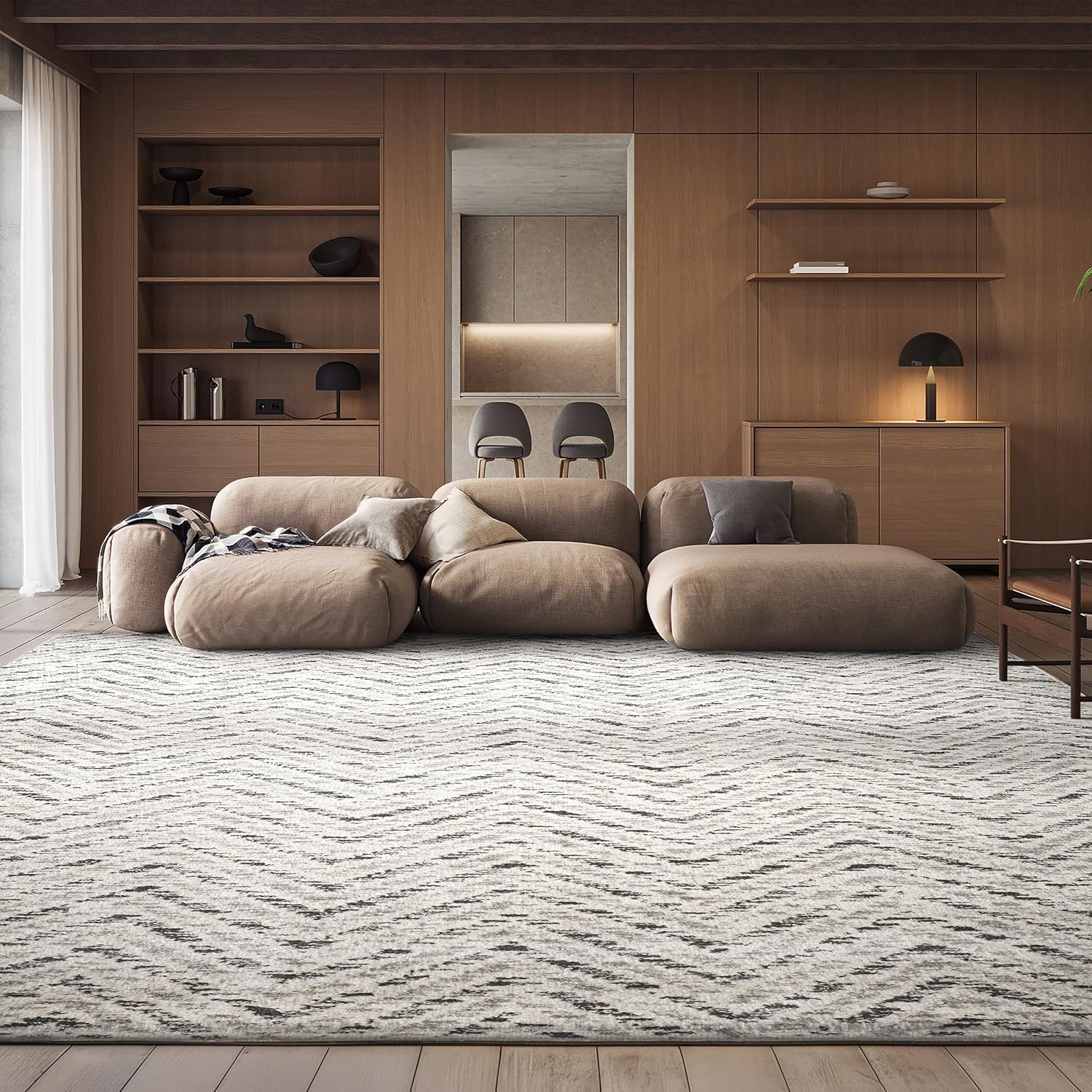 SAFAVIEH Area Rug 8x10 - Adirondack Collection - Large - Ivory & Charcoal, Chevron Pattern, Non-Shedding & Easy Cleaning, Ideal for Living Room, Bedroom, Office, Dining Space (ADR104N)