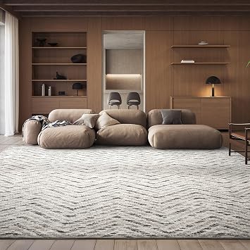 SAFAVIEH Area Rug 8x10 - Adirondack Collection - Large - Ivory & Charcoal, Chevron Pattern, Non-Shedding & Easy Cleaning, Ideal for Living Room, Bedroom, Office, Dining Space (ADR104N)