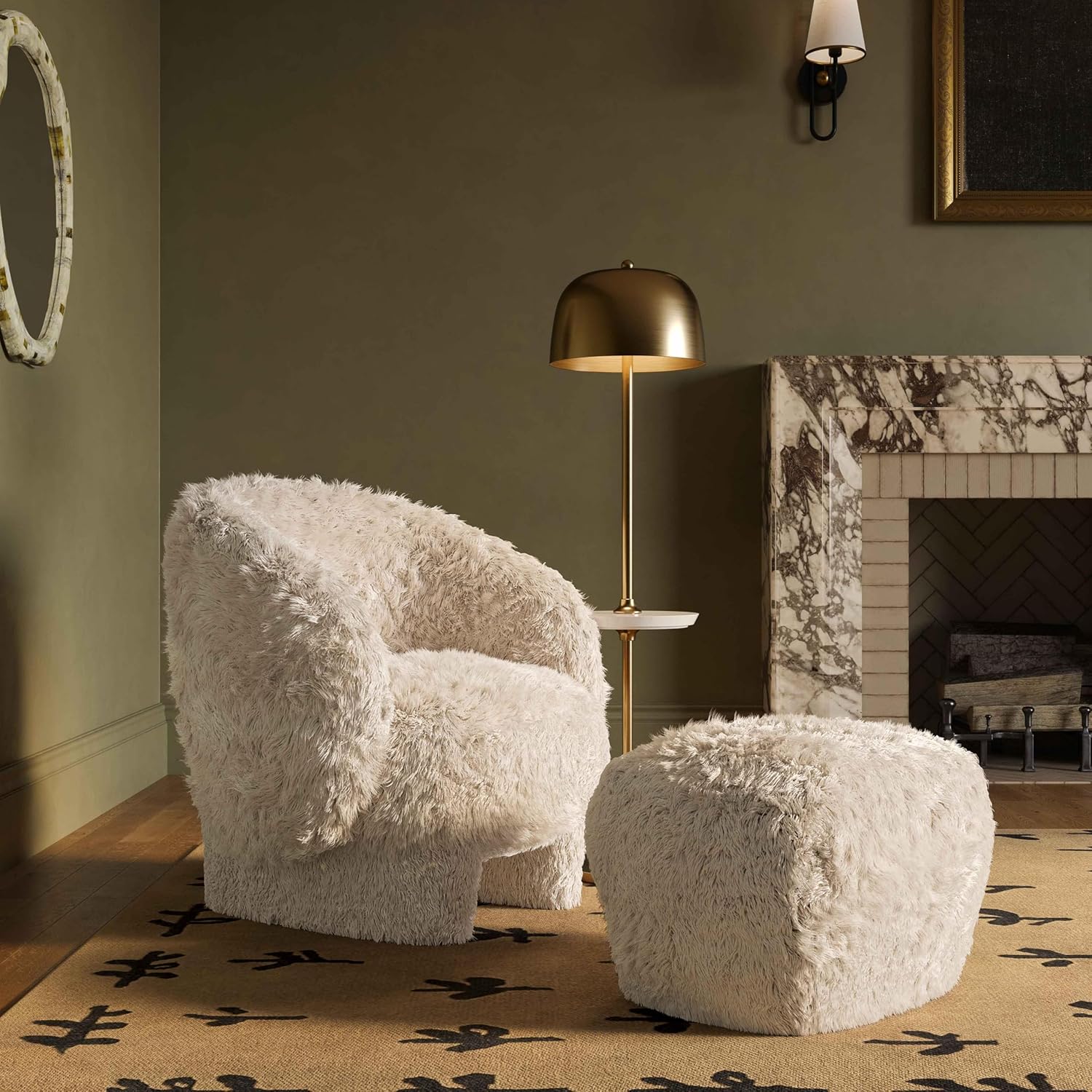 Tov Furniture Britt Natural Vegan Shearling Ottoman