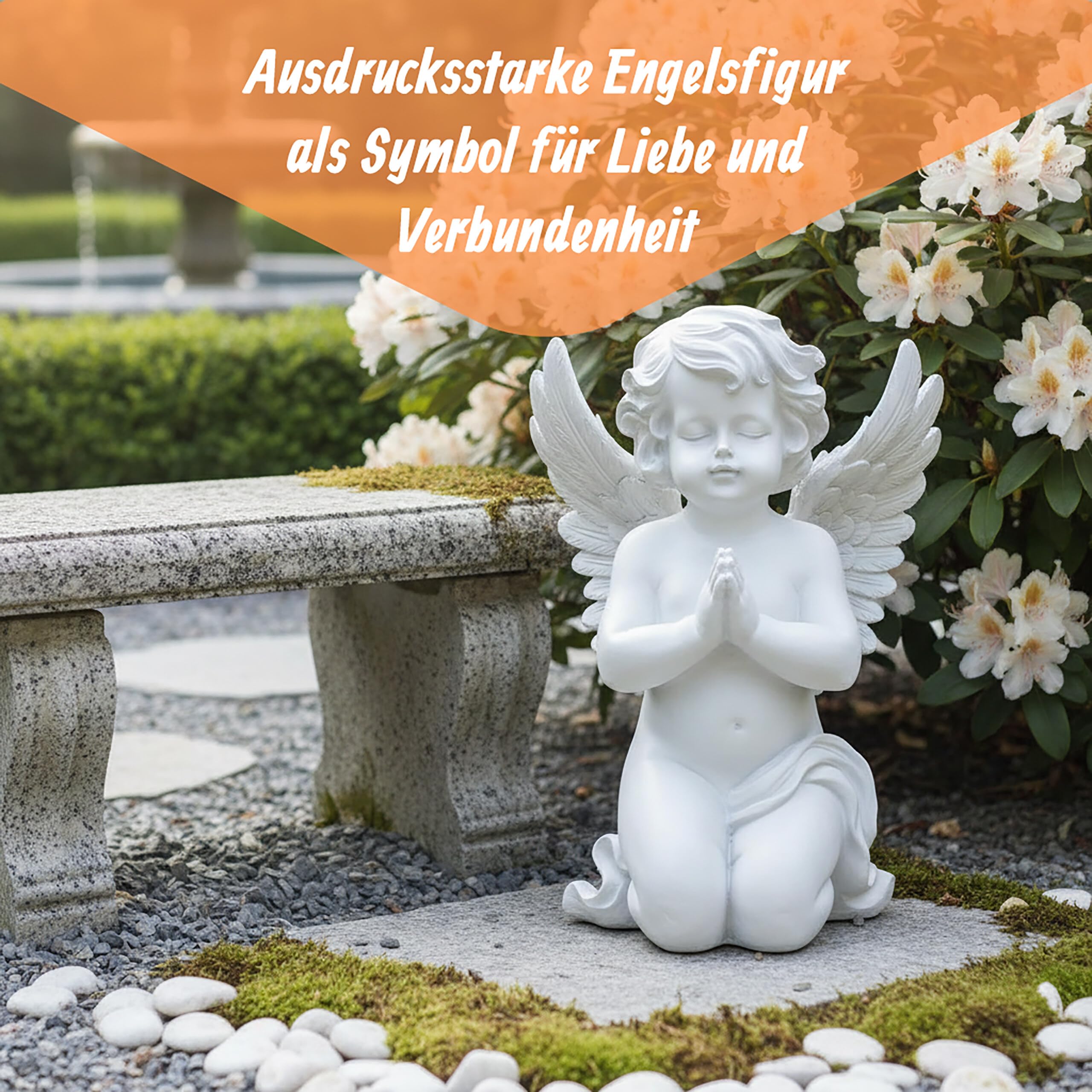 Relaxdays Grabengel betend, Kunststein, Wetter-, Frost- & UV-beständig, H x B x T: 36x22,5x18 cm, Grabschmuck, weiß