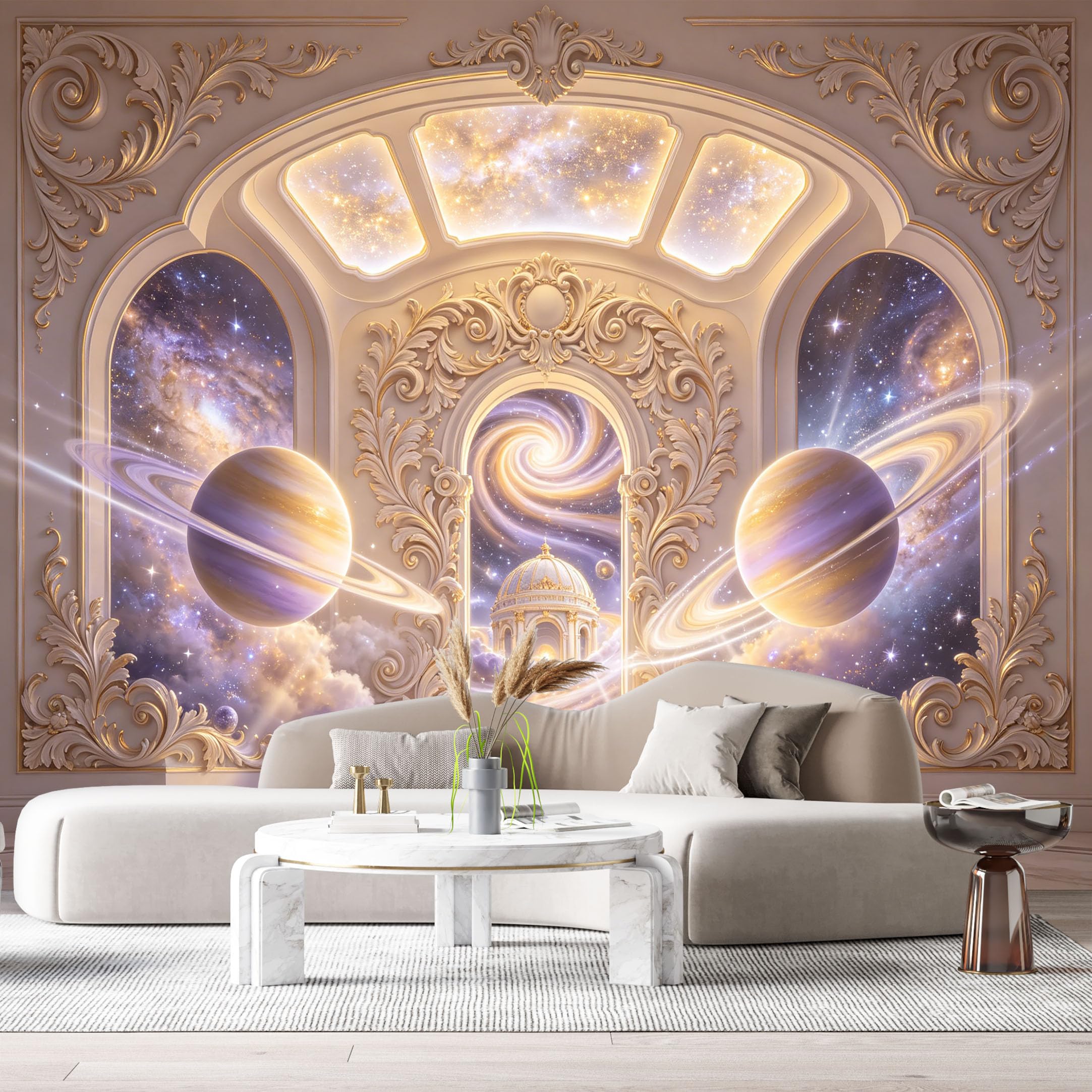 Custom Size Wall Murals Cosmic Galaxy Planets Classical Dome 3D Trompe L'Oeil SelfAdhesiveWall Fabric Removable Wallpaper Wall Decor for Living Room Bedroom Bathroom