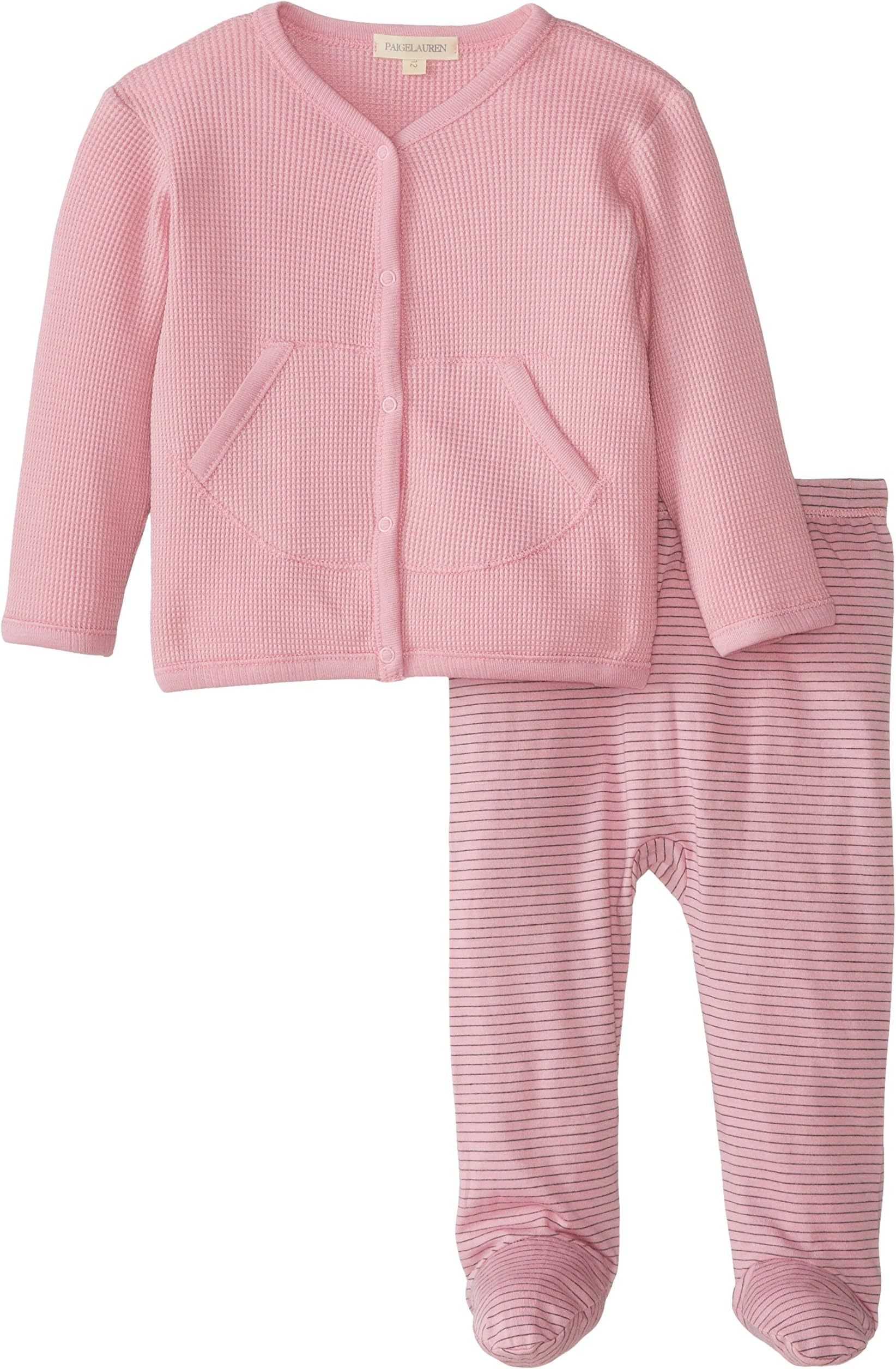 PAIGELAUREN baby Baby Girls' Newborn Thermal Cardigan and Striped Footie Pant