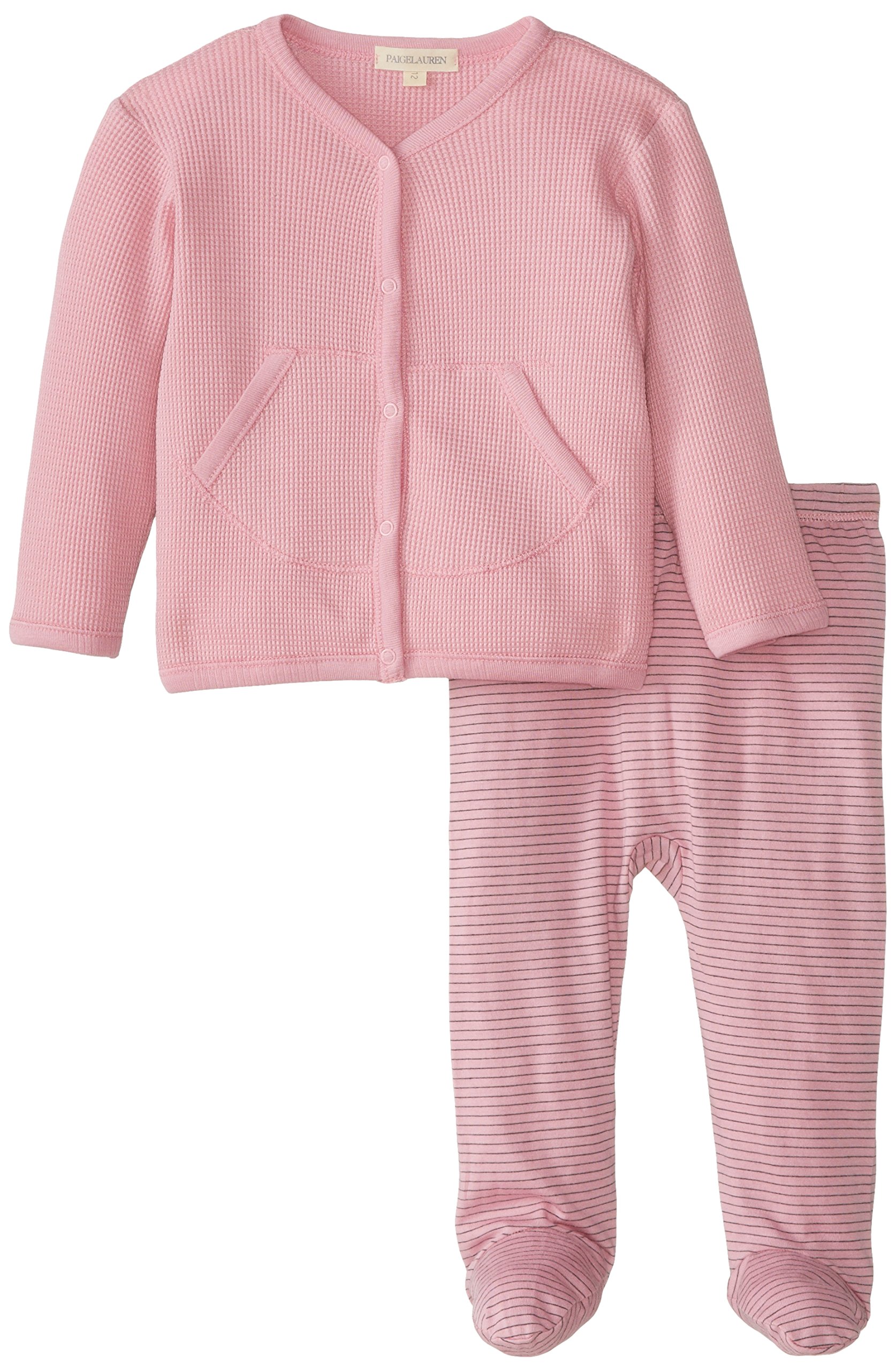 PAIGELAUREN baby Baby Girls' Newborn Thermal Cardigan and Striped Footie Pant