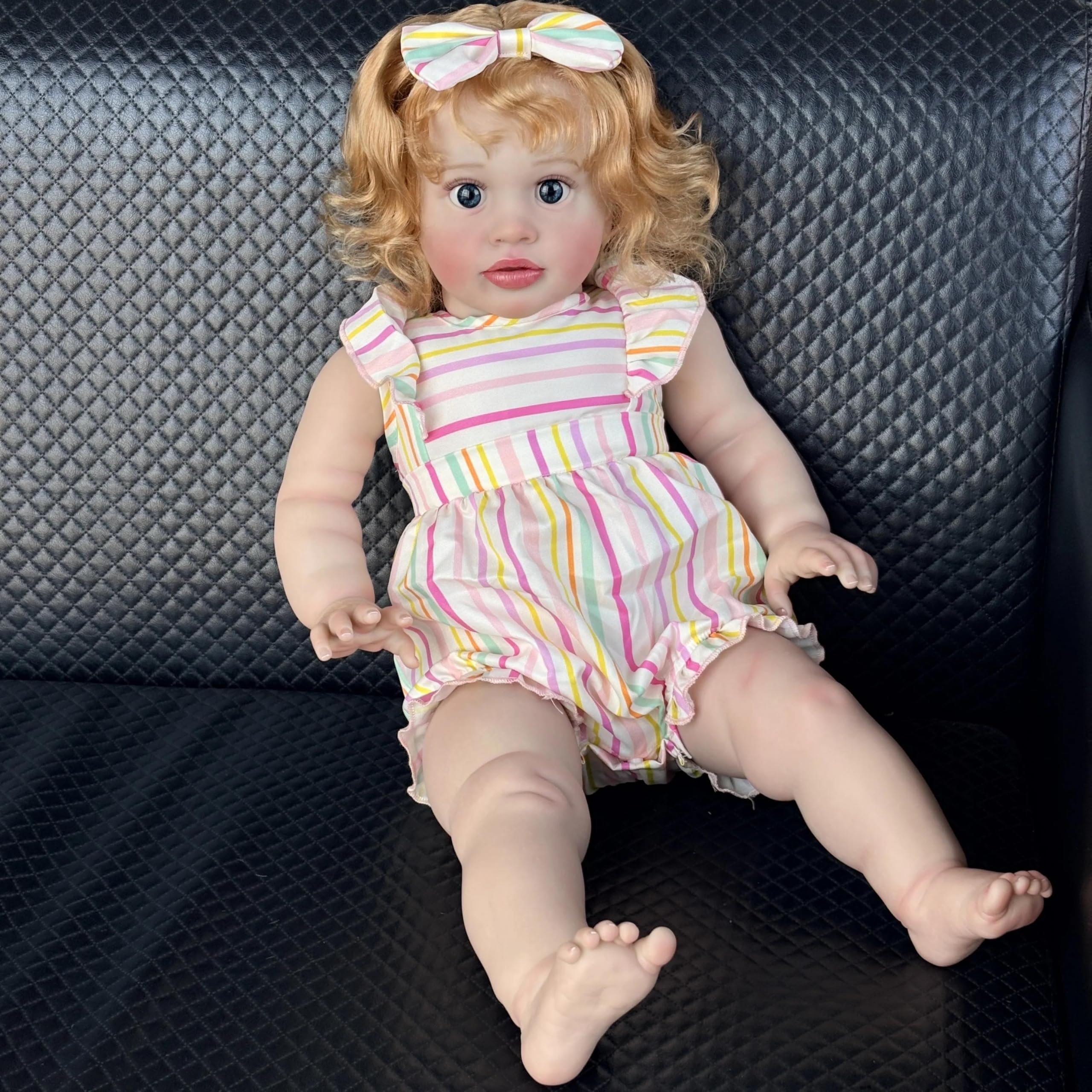 RXDOLL Bambole rinate di grandi dimensioni Pippa 66 pollici realistiche Reborn Bambole Ragazza Morbido Panno in Vinile Corpo Realistico Bambino Bambola In Piedi Ragazza Capelli Biondi per Bambini Età