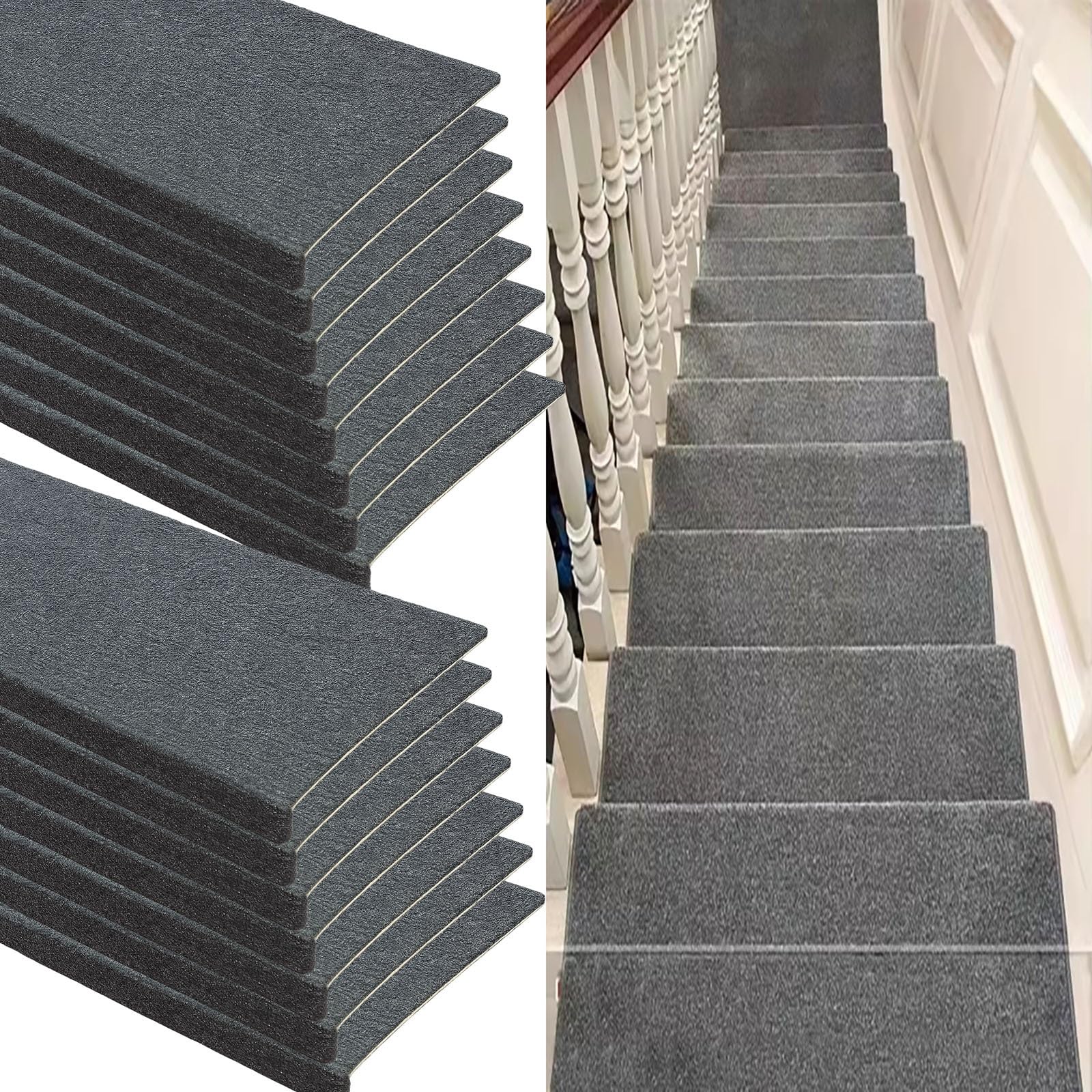 Tappeto antiscivolo grigio scuro ir battistrada, 15 pezzi, 22x55 cm, naso arrotondato protezione per gradini, adatto 19-24 cm irs, Safe & t Flo