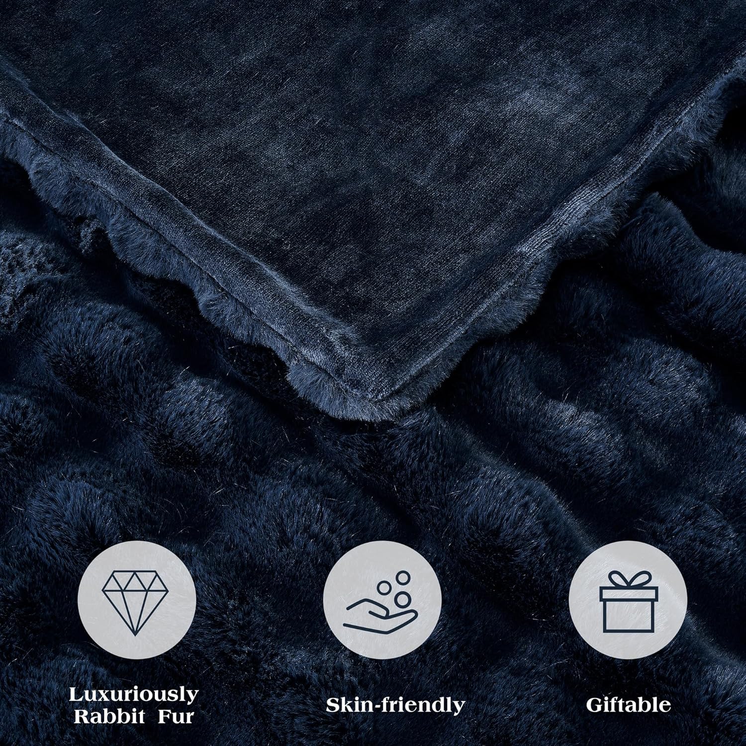 JONIYEAR Soft Fuzzy Bubble Faux Rabbit Fur Throw Blanket for Couch 50" x 60", Reversible Textured Fluffy Warm Thick Blanket for Winter,Luxury Cozy Puffy Shaggy Comfy Furry Blankets for Sofa, Navy Blue - Image 4