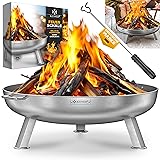 KESSER® Feuerschale 2,5mm Stahldicke | Feuerkorb Ø80cm Edelstahl | Feuertonne +42cm Feuerhaken Gusseisen Wasserablauf & 2 stabile Griffe Holz & Kohle Feuerstelle für Lagerfeuer Garten & Terrasse